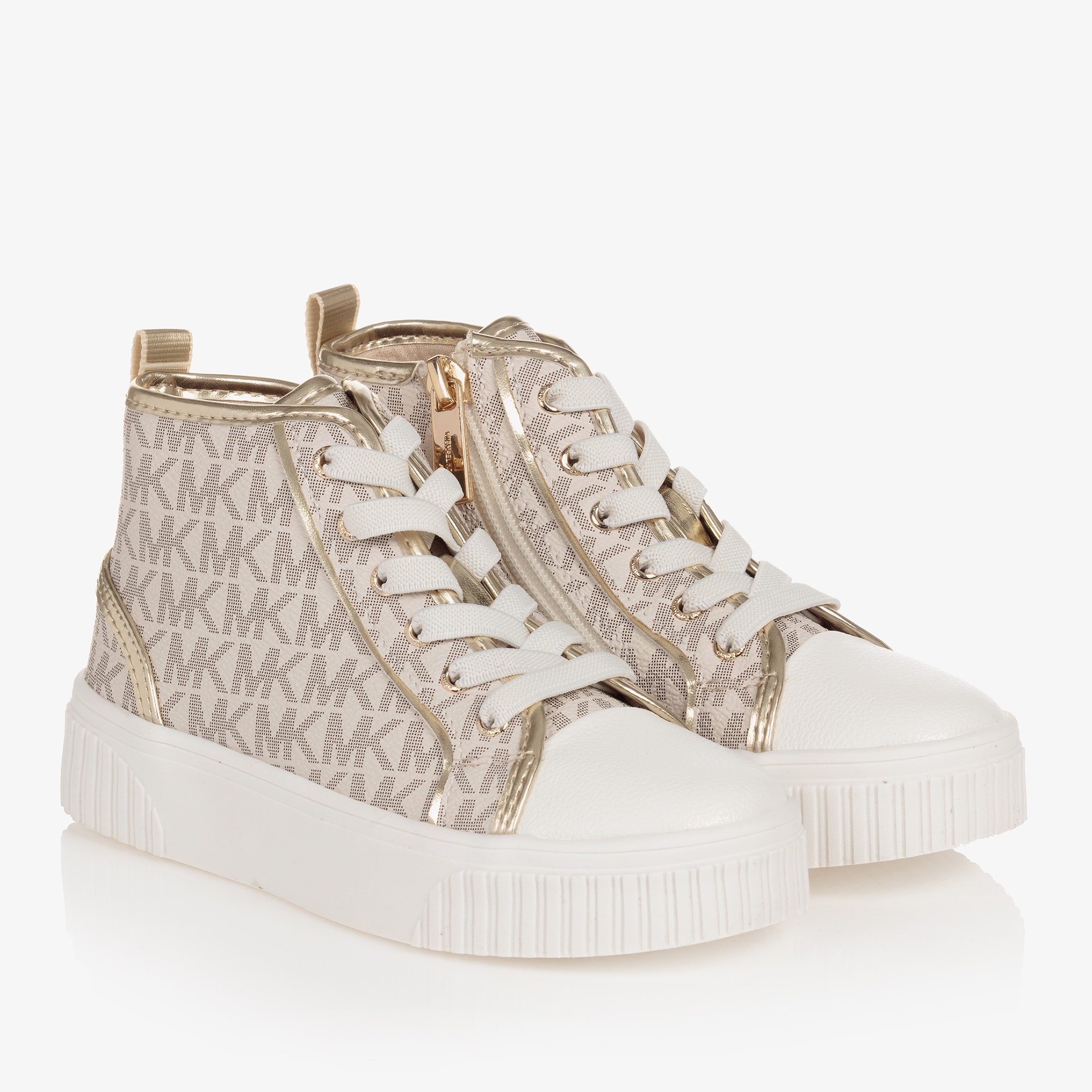 Girls White & Gold High-Top Trainers - View 1