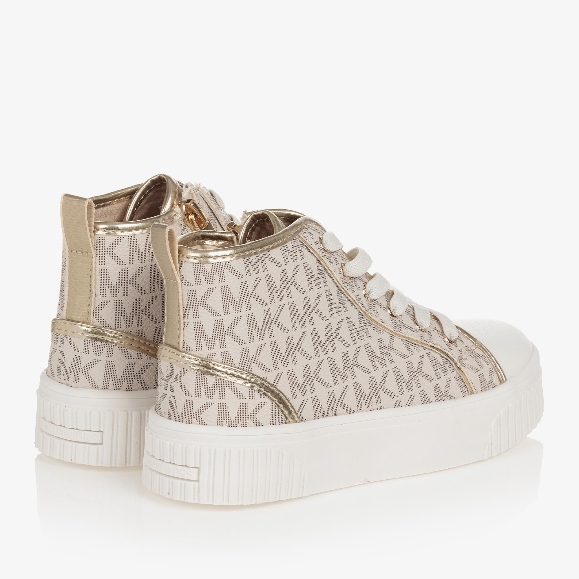 Girls White & Gold High-Top Trainers - View 2
