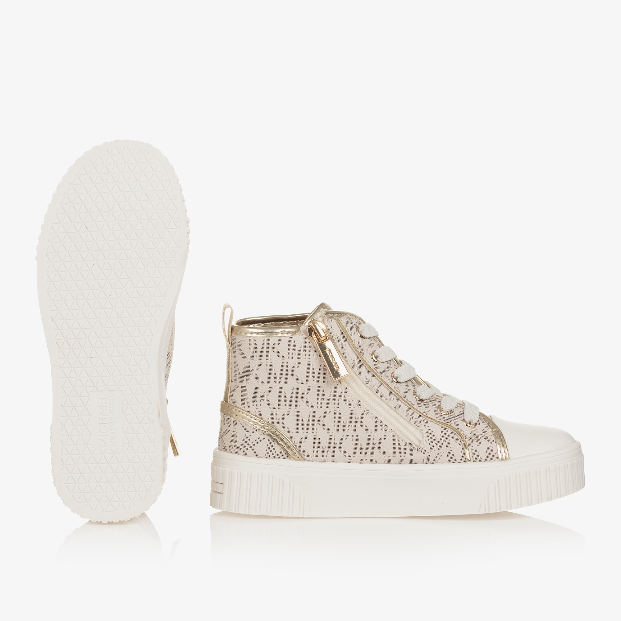 Girls White & Gold High-Top Trainers - View 3