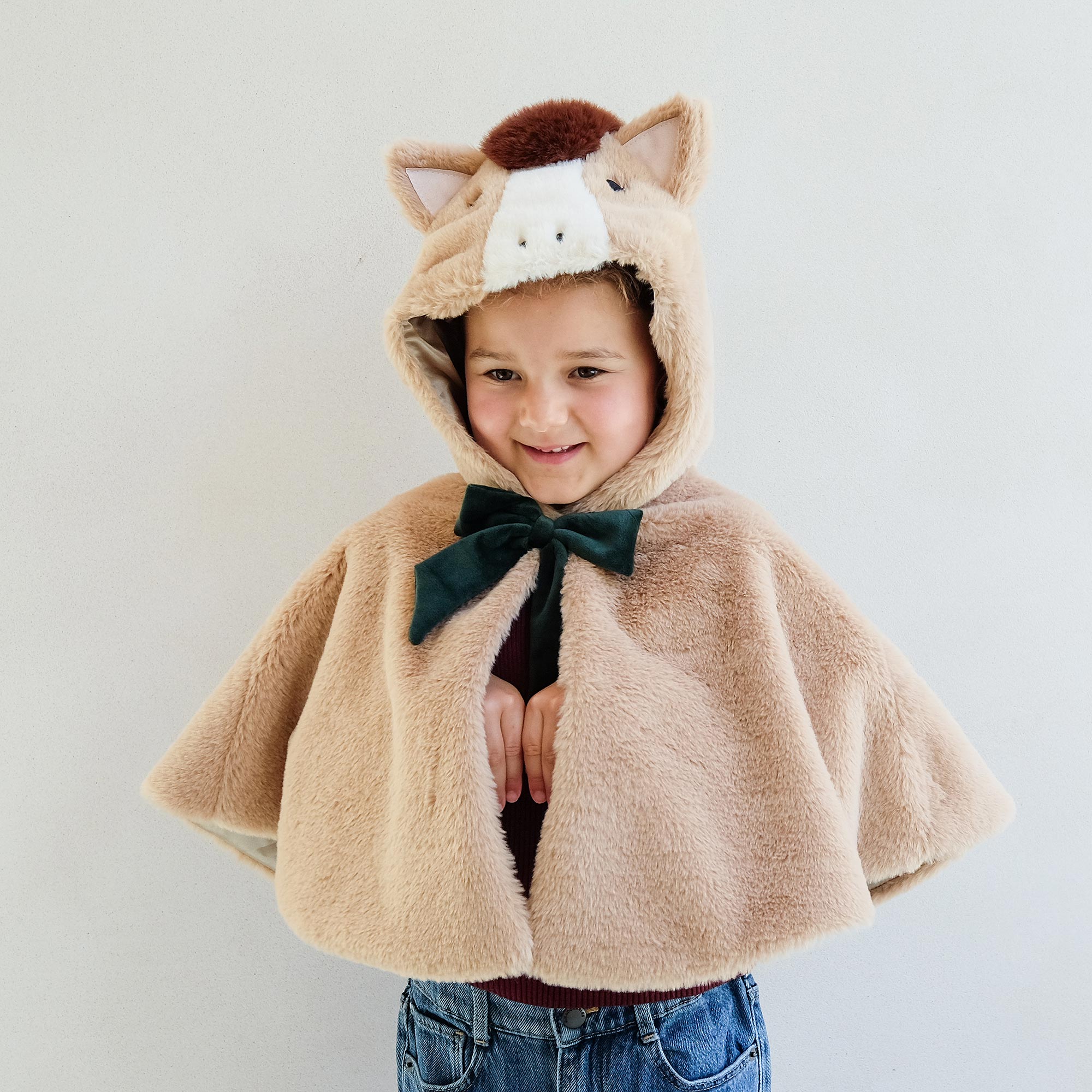 Girls Brown Faux Fur Horse Cape - View 2