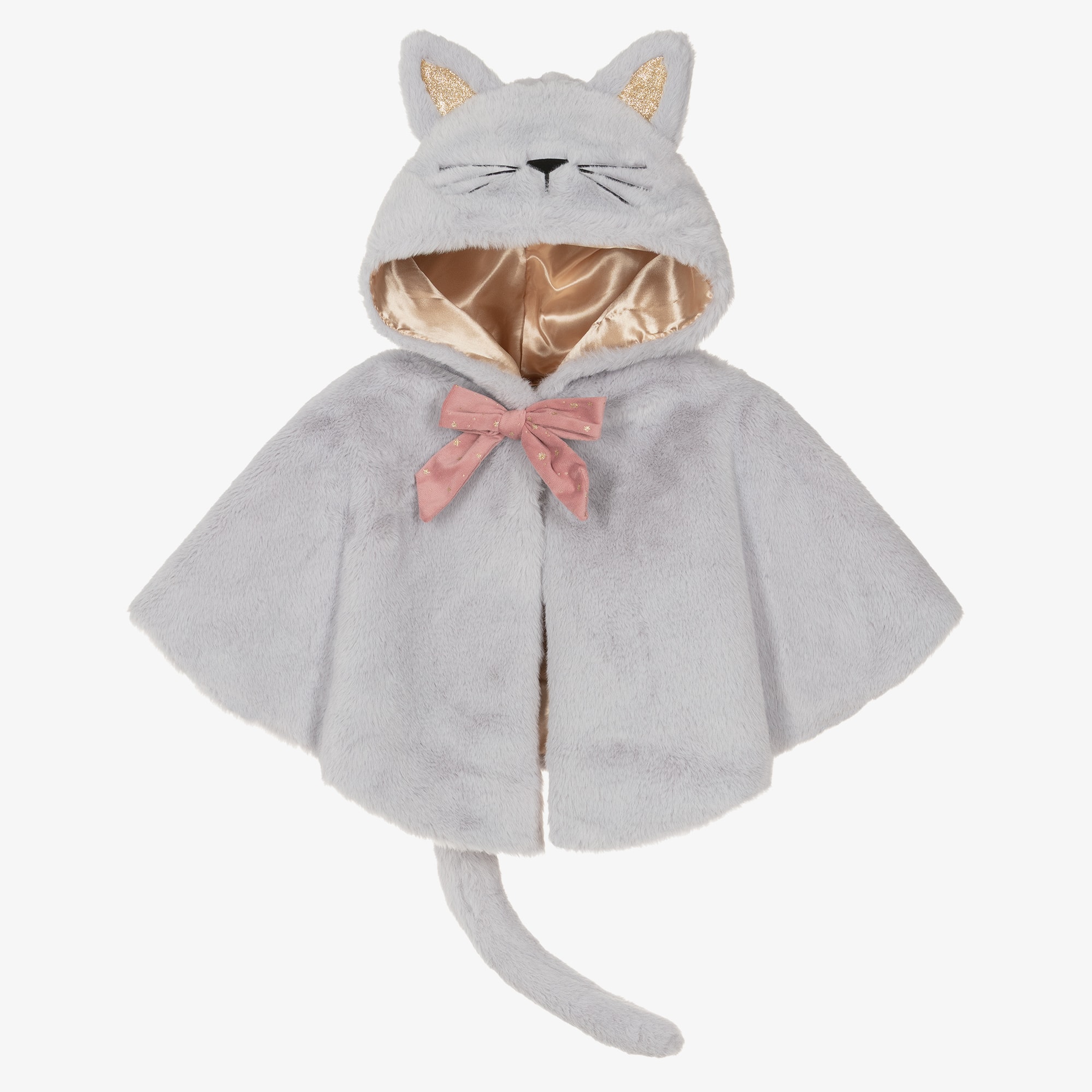 Girls Grey Faux Fur Cat Cape - View 1