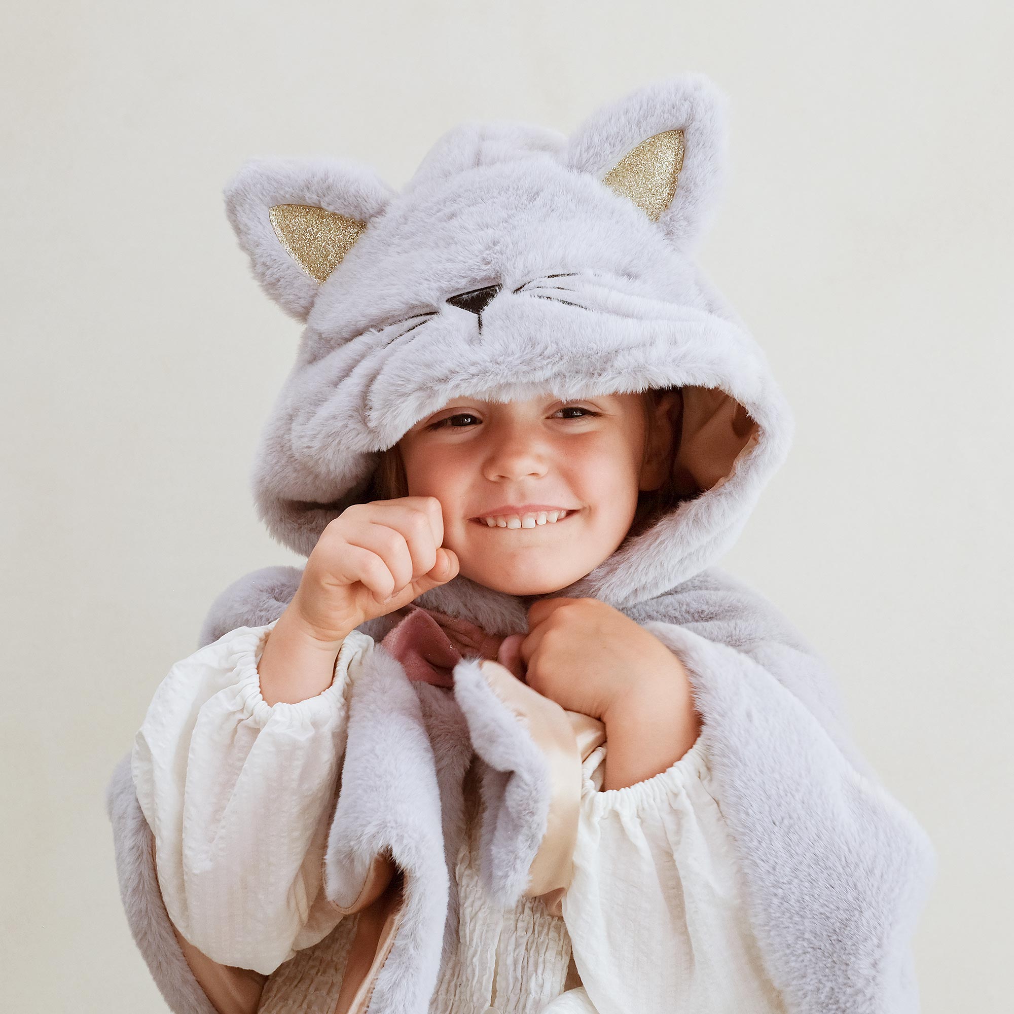 Girls Grey Faux Fur Cat Cape - View 2