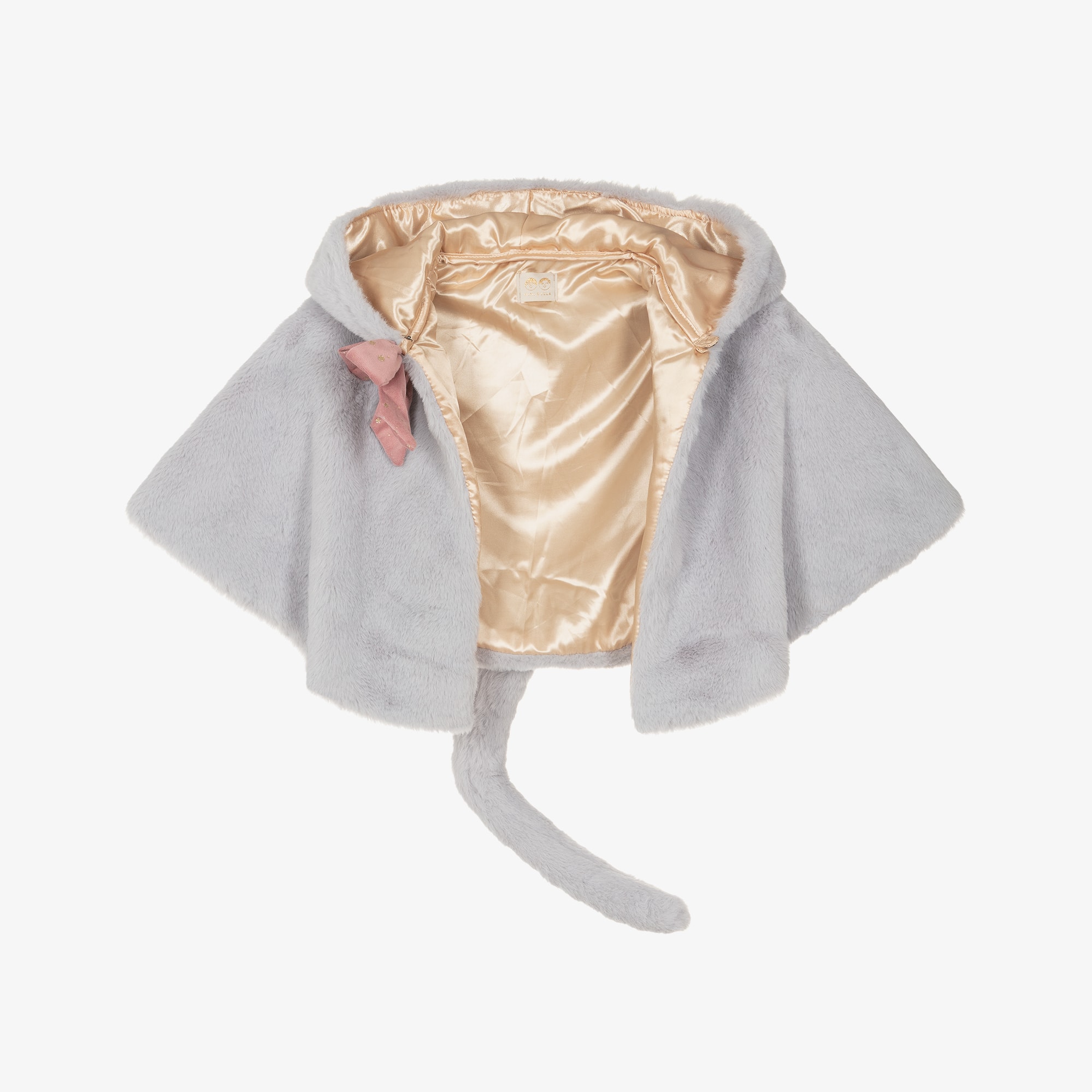 Girls Grey Faux Fur Cat Cape - View 4