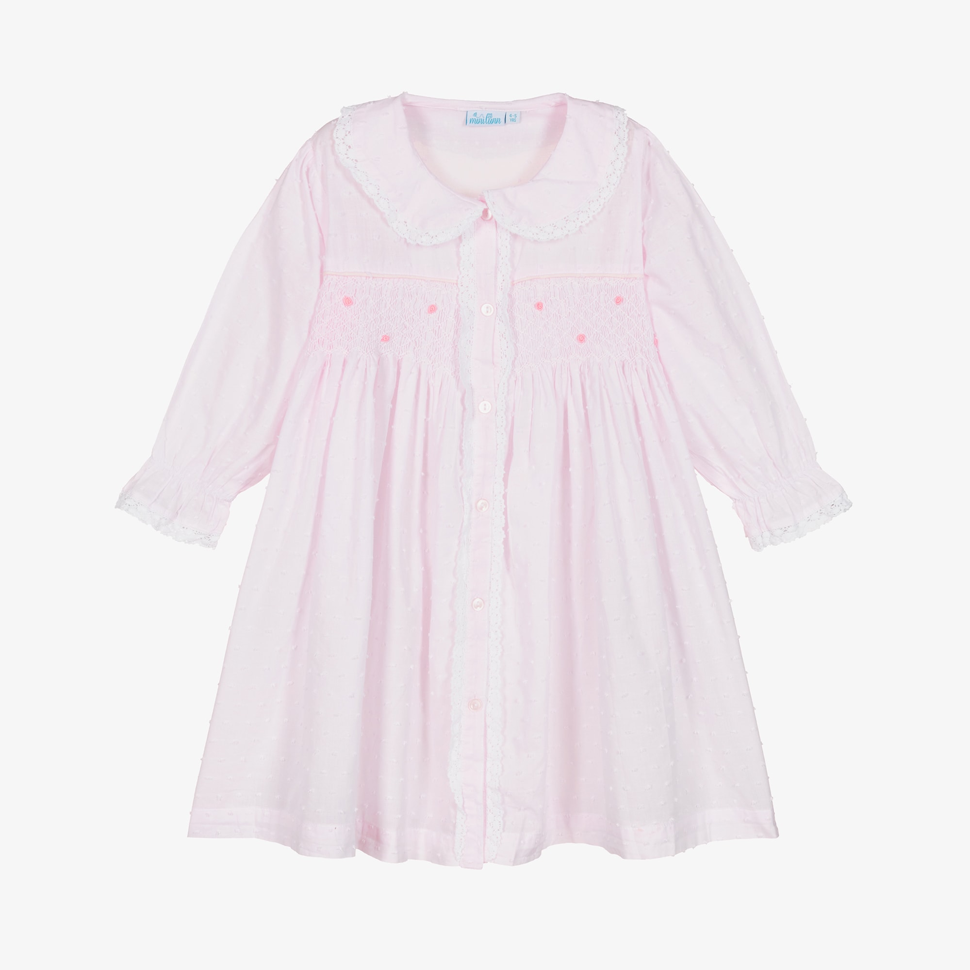 Girls Ivory Cotton Smocked Dressing Gown - View 1