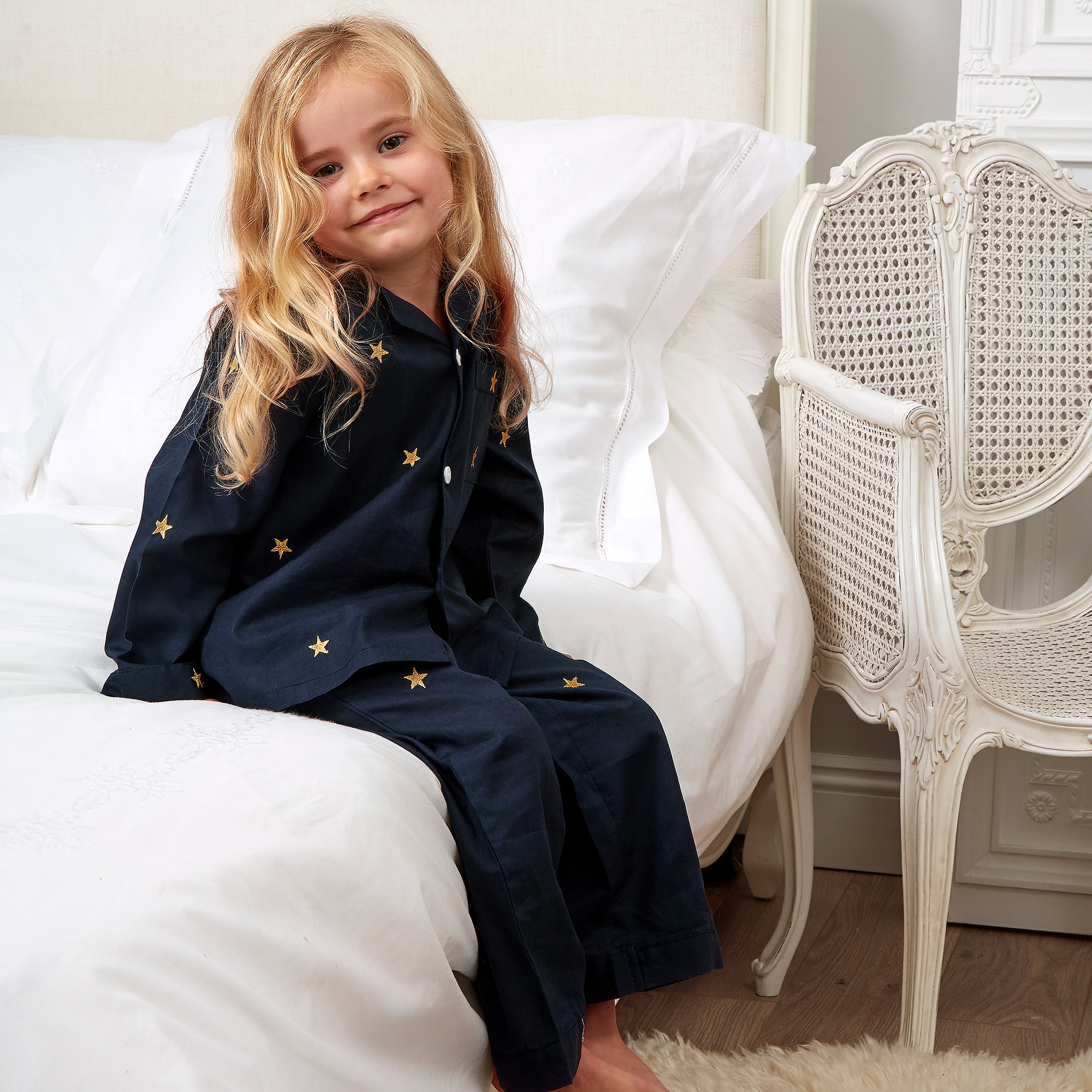 Girls White & Gold Star Cotton Pyjamas - View 2