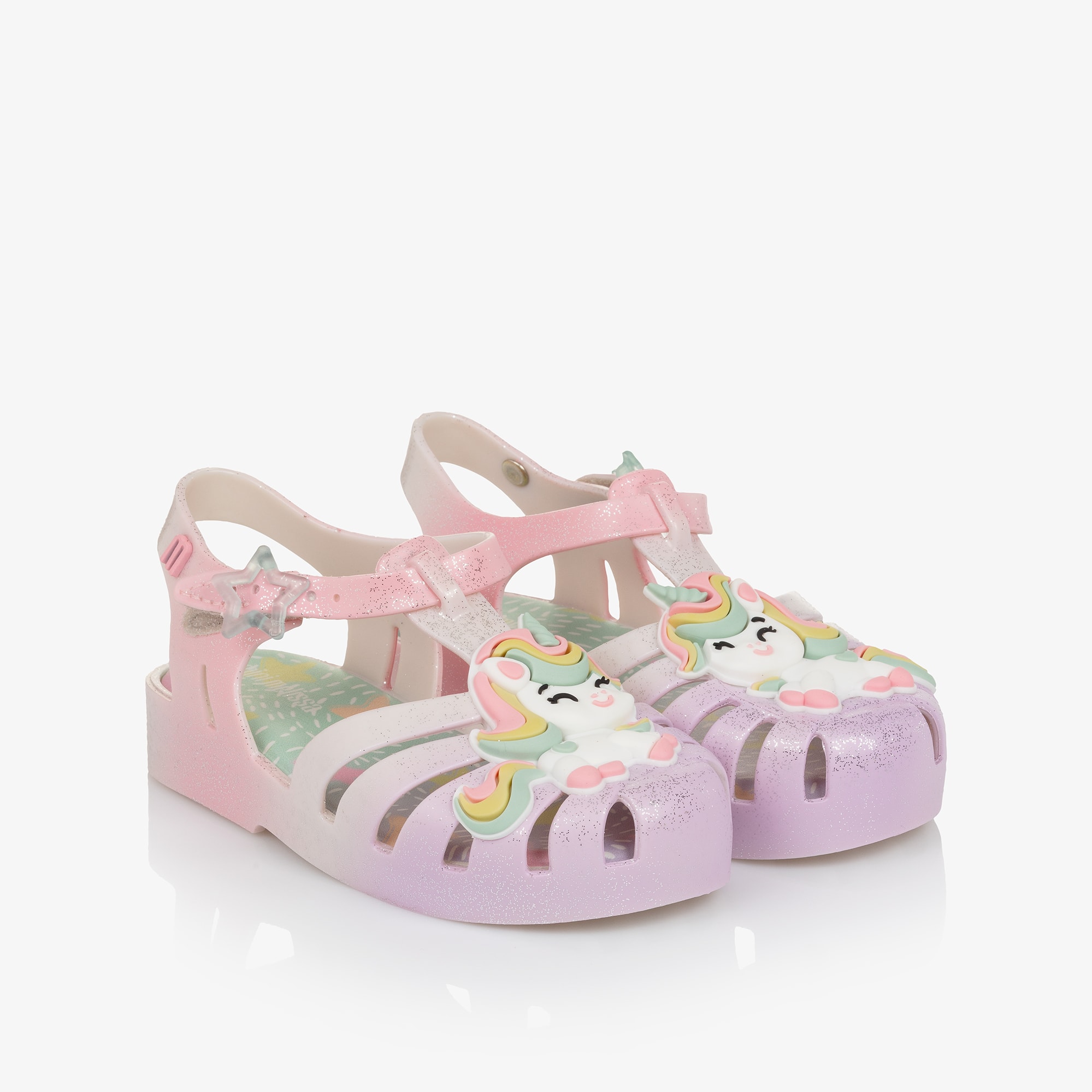 Girls Glittery Pink Ombré Unicorn Jelly Shoes - View 1
