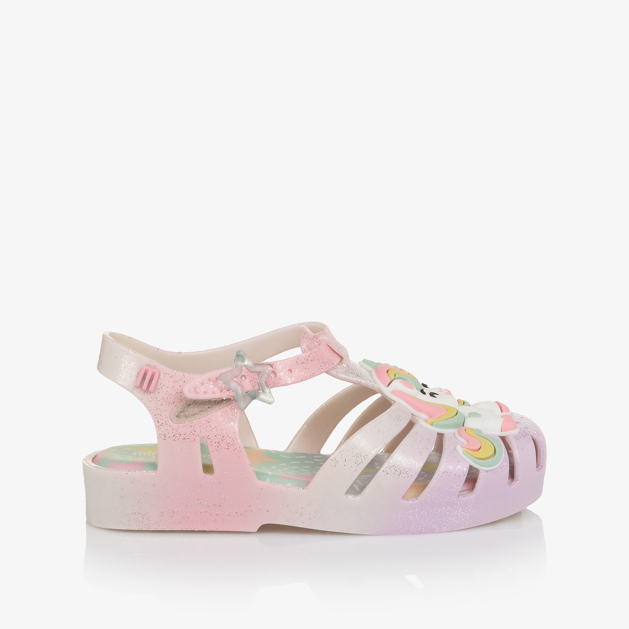 Girls Glittery Pink Ombré Unicorn Jelly Shoes - View 4