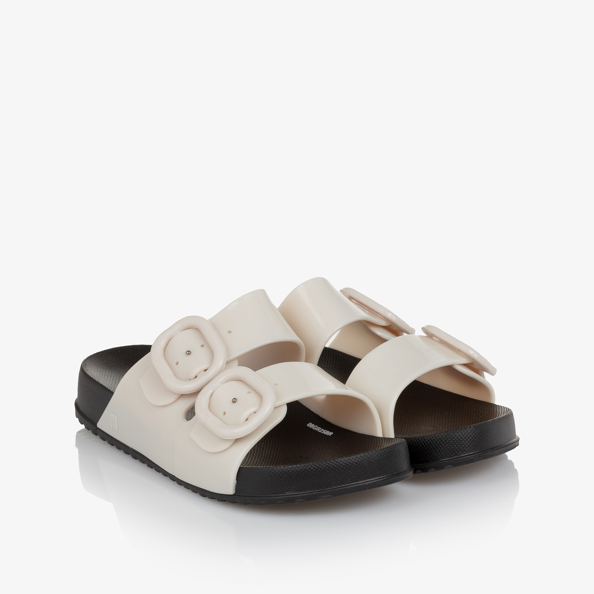 Girls Pale Beige & Black Jelly Sliders - View 1