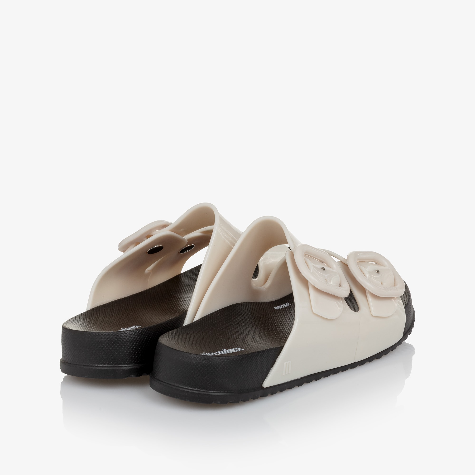 Girls Pale Beige & Black Jelly Sliders - View 2