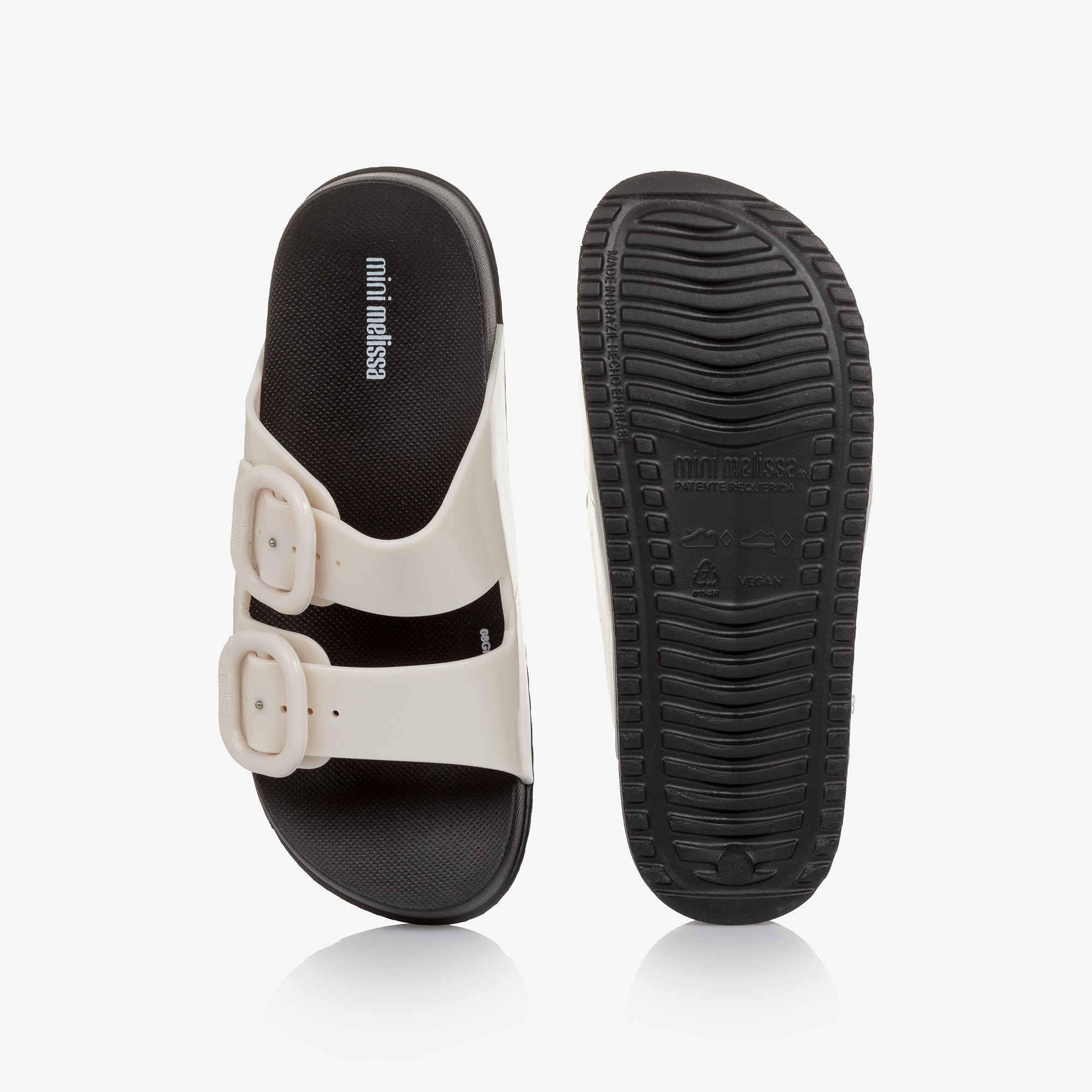 Girls Pale Beige & Black Jelly Sliders - View 3