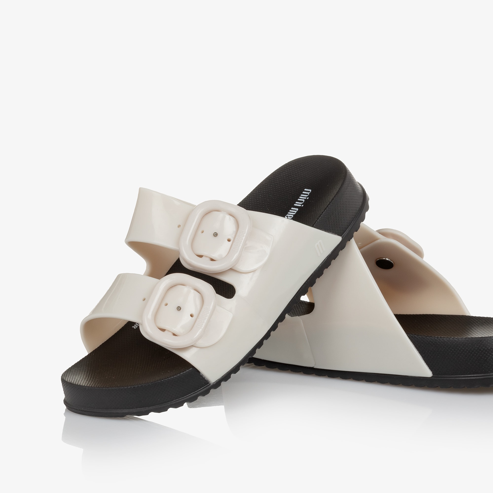 Girls Pale Beige & Black Jelly Sliders - View 5
