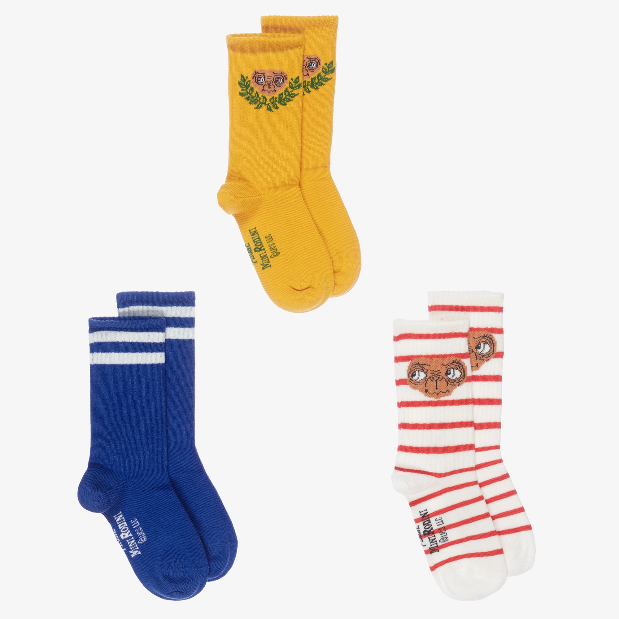 Blue, Yellow & Red Stripe E.T. Cotton Socks (3 Pack) - View 1