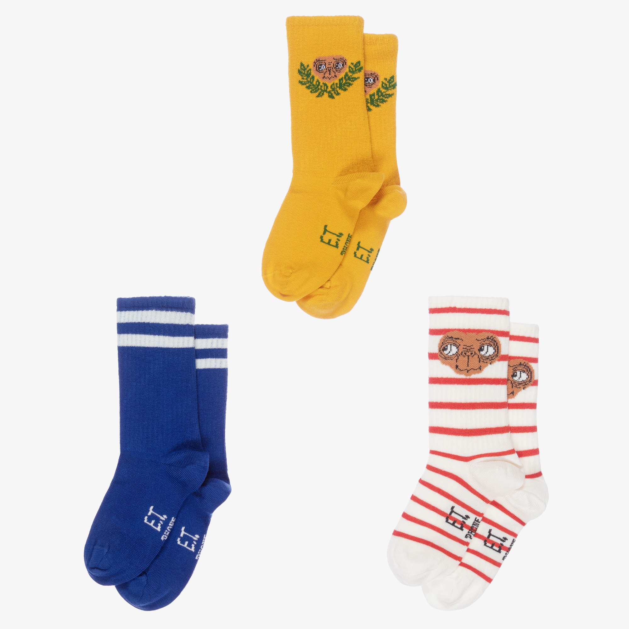 Blue, Yellow & Red Stripe E.T. Cotton Socks (3 Pack) - View 3