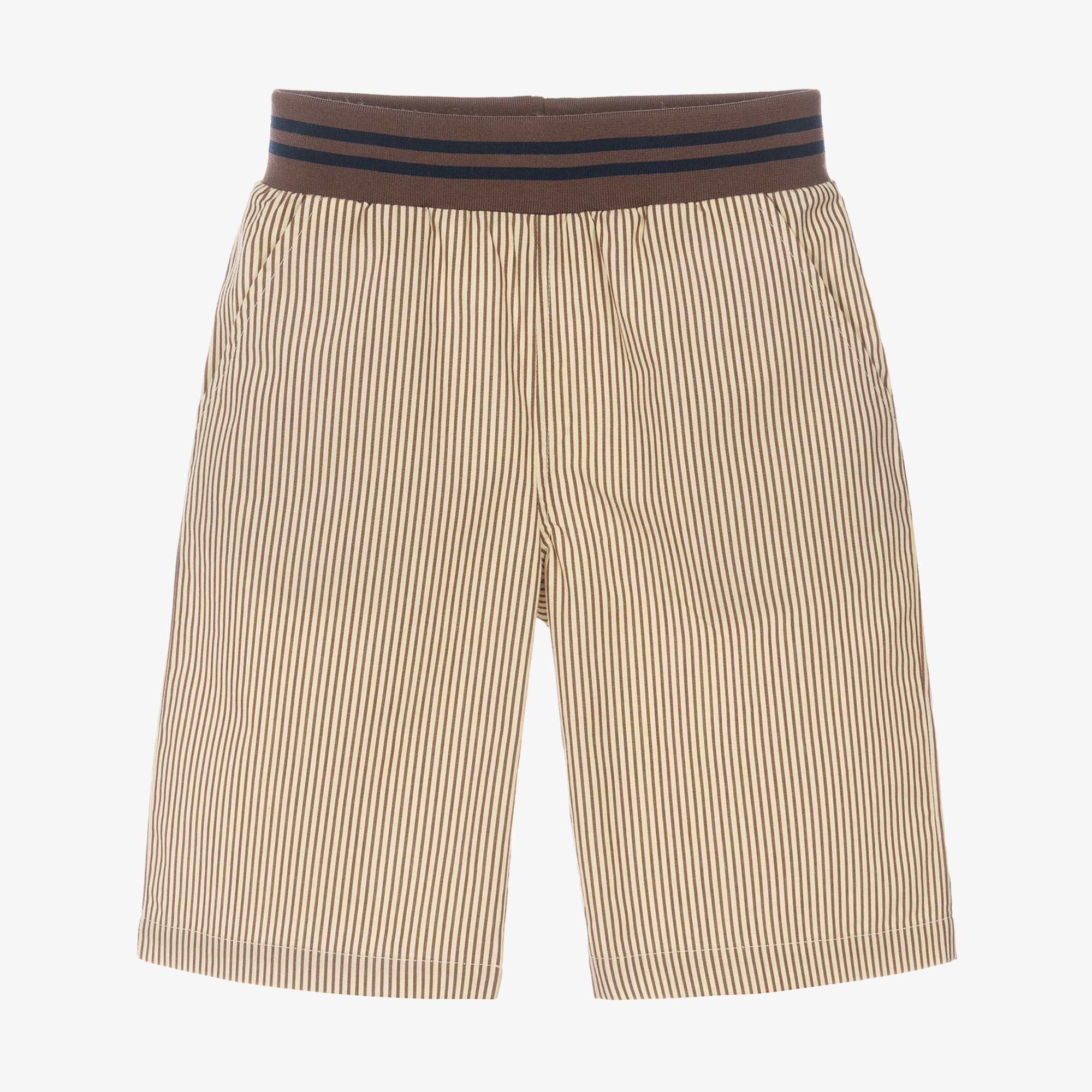 Boys Brown Striped Organic Cotton Shorts - View 1