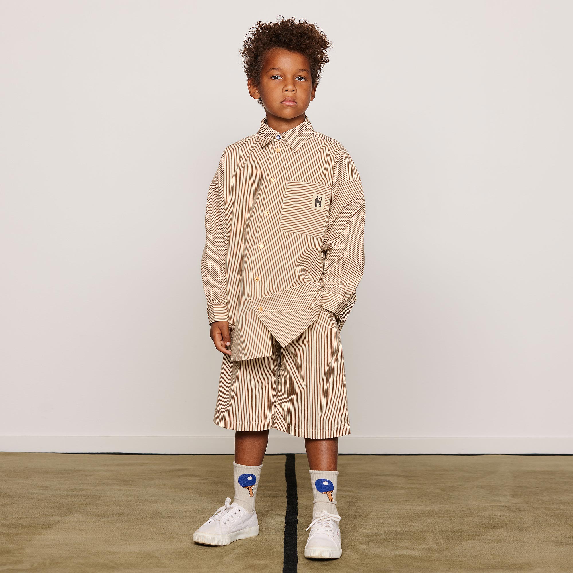 Boys Brown Striped Organic Cotton Shorts - View 2