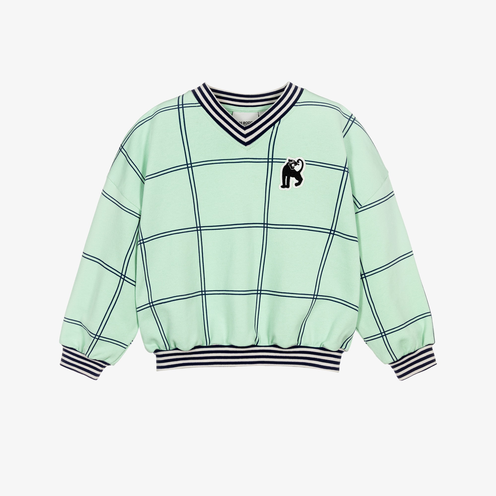 Boys Green Organic Cotton Sweatshirt with V-Neck - View 1