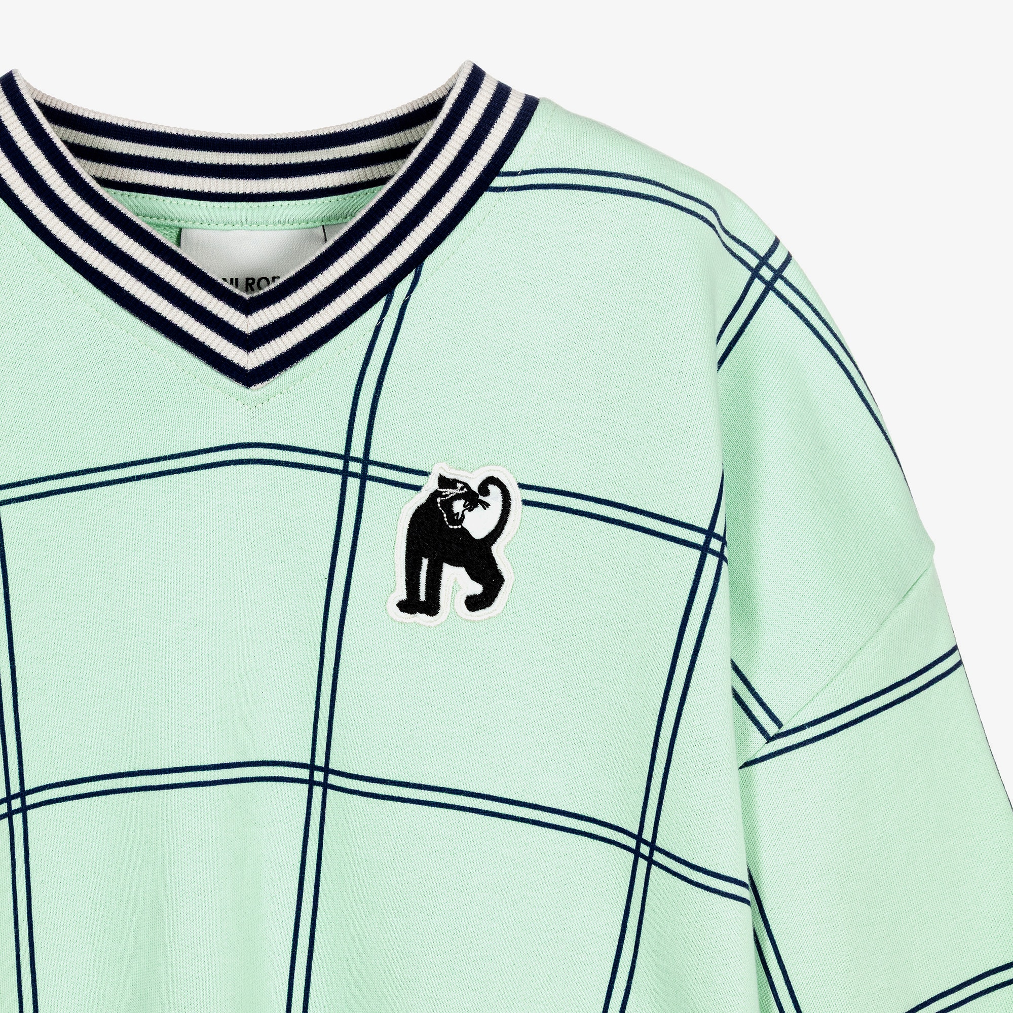 Boys Green Organic Cotton Sweatshirt with V-Neck - View 3