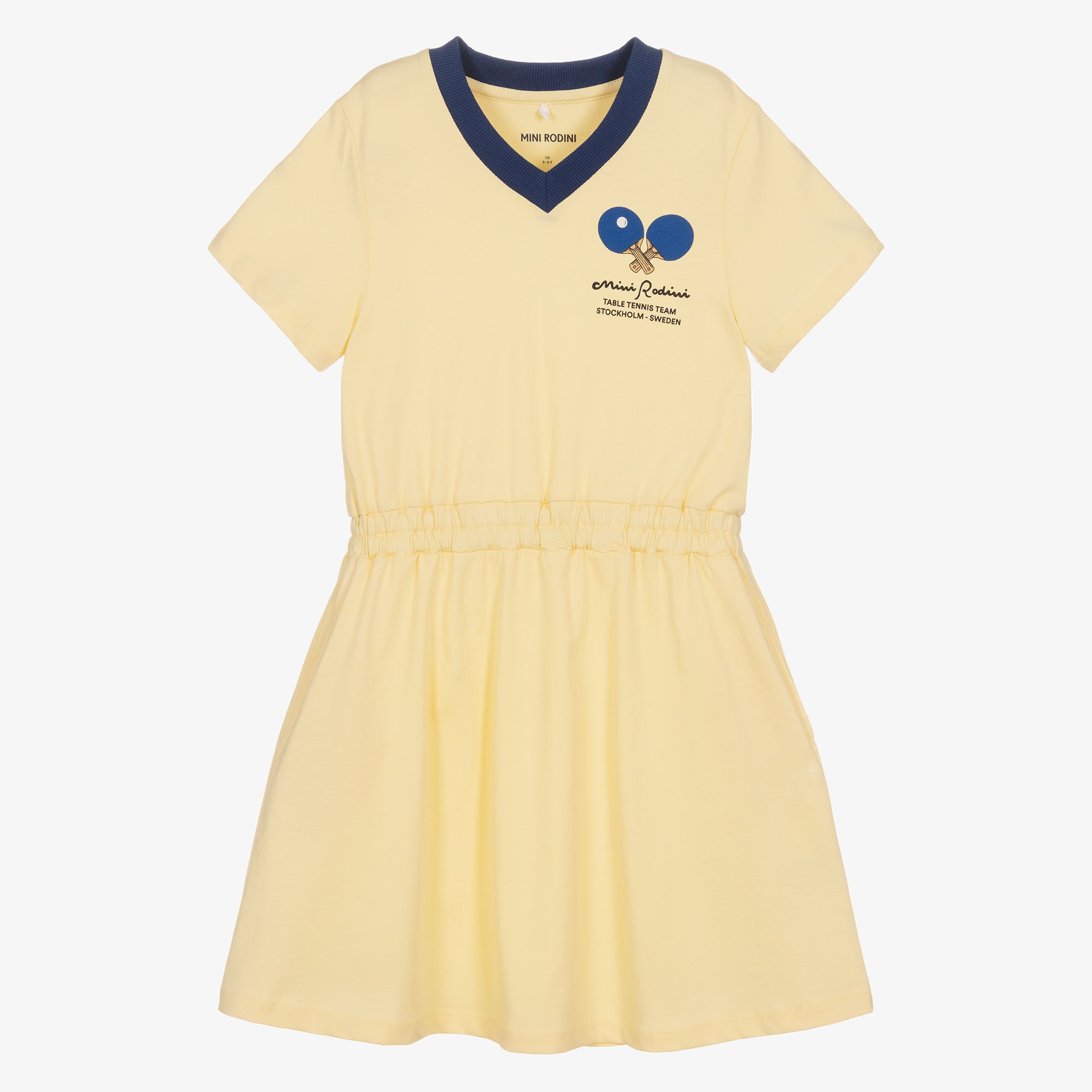 Girls Pale Yellow Cotton Dress with Table Tennis Print - View 1