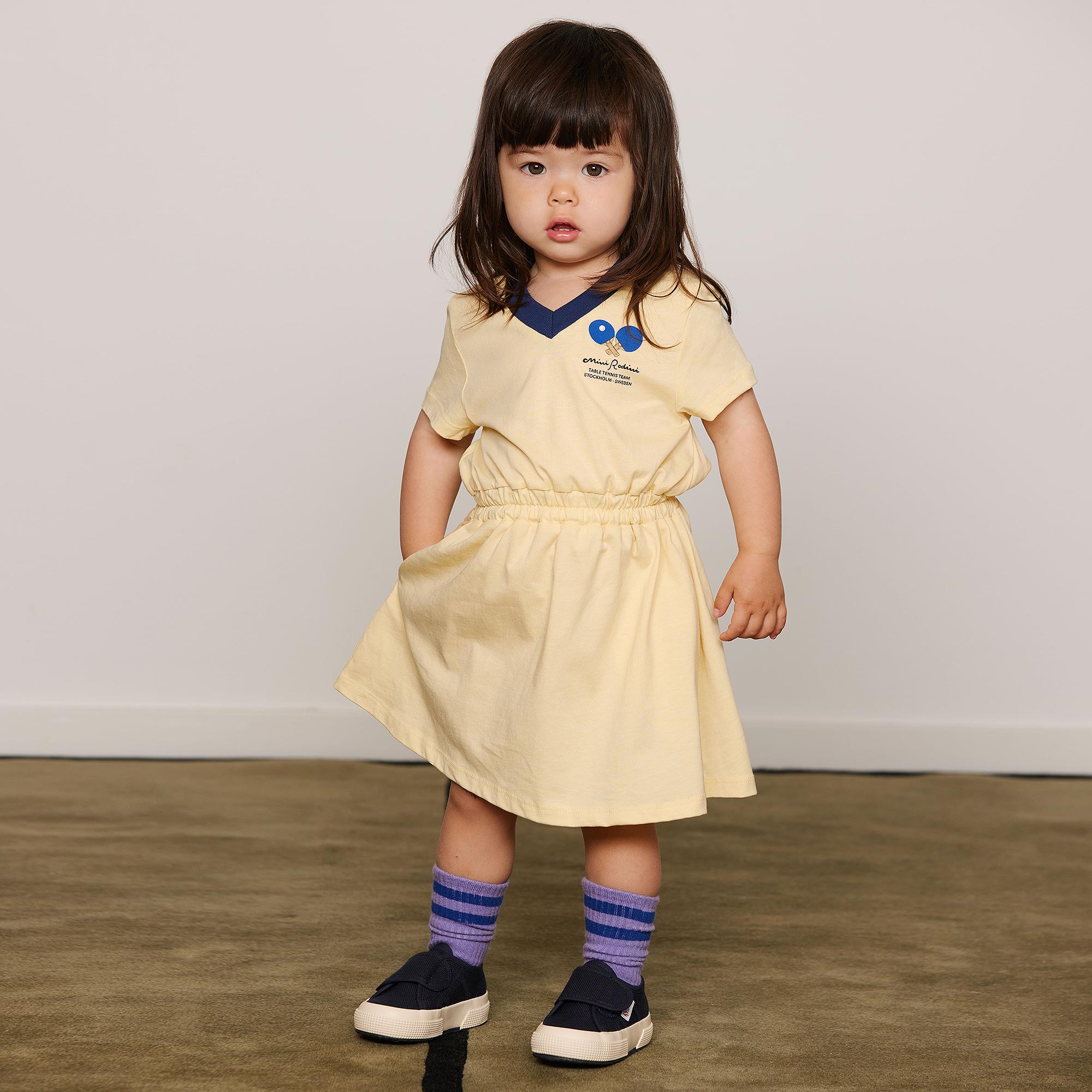 Girls Pale Yellow Cotton Dress with Table Tennis Print - View 2