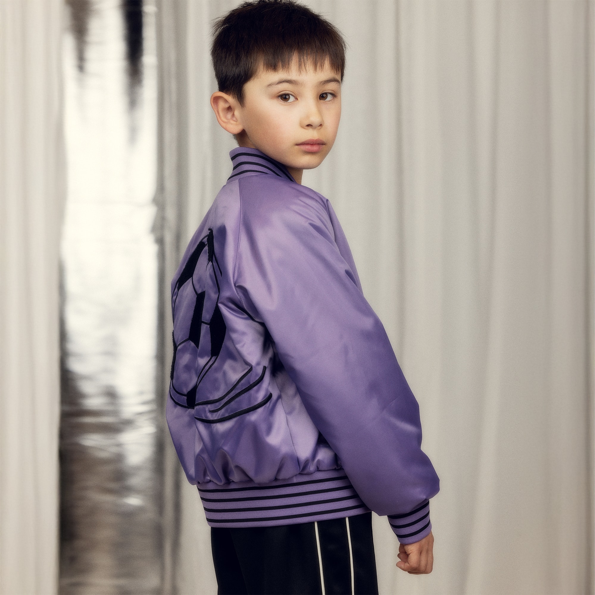 Purple Bomber Jacket with Football Motif - View 2