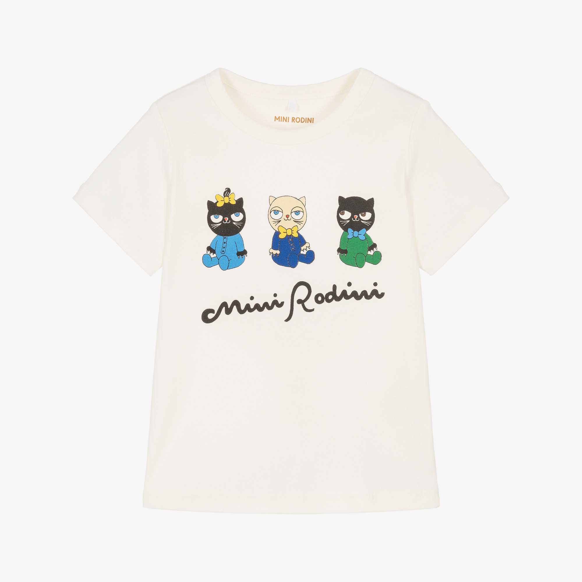 White Organic Cotton Cat Print T-Shirt - View 1