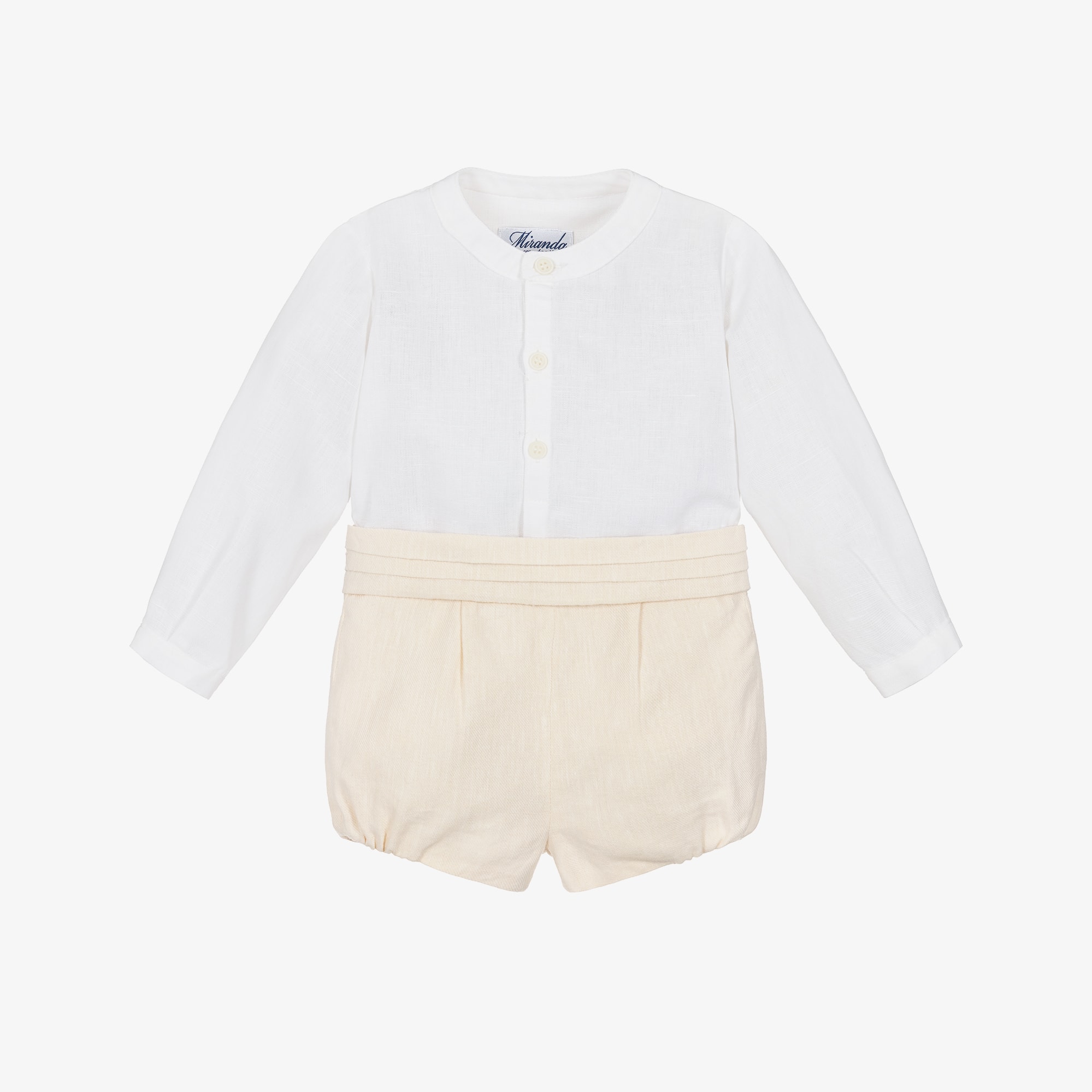 Baby Boys Ivory Linen & Cotton Shirt & Shorts Set - View 1