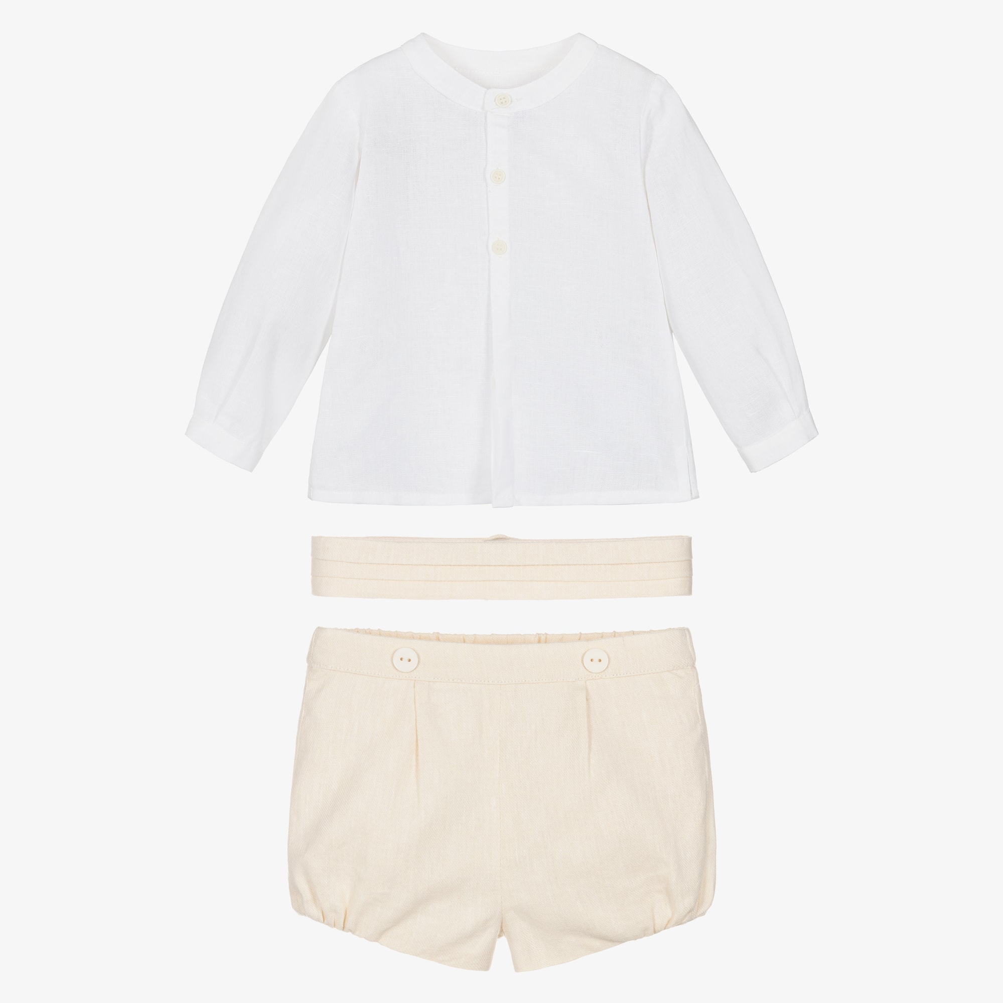 Baby Boys Ivory Linen & Cotton Shirt & Shorts Set - View 2