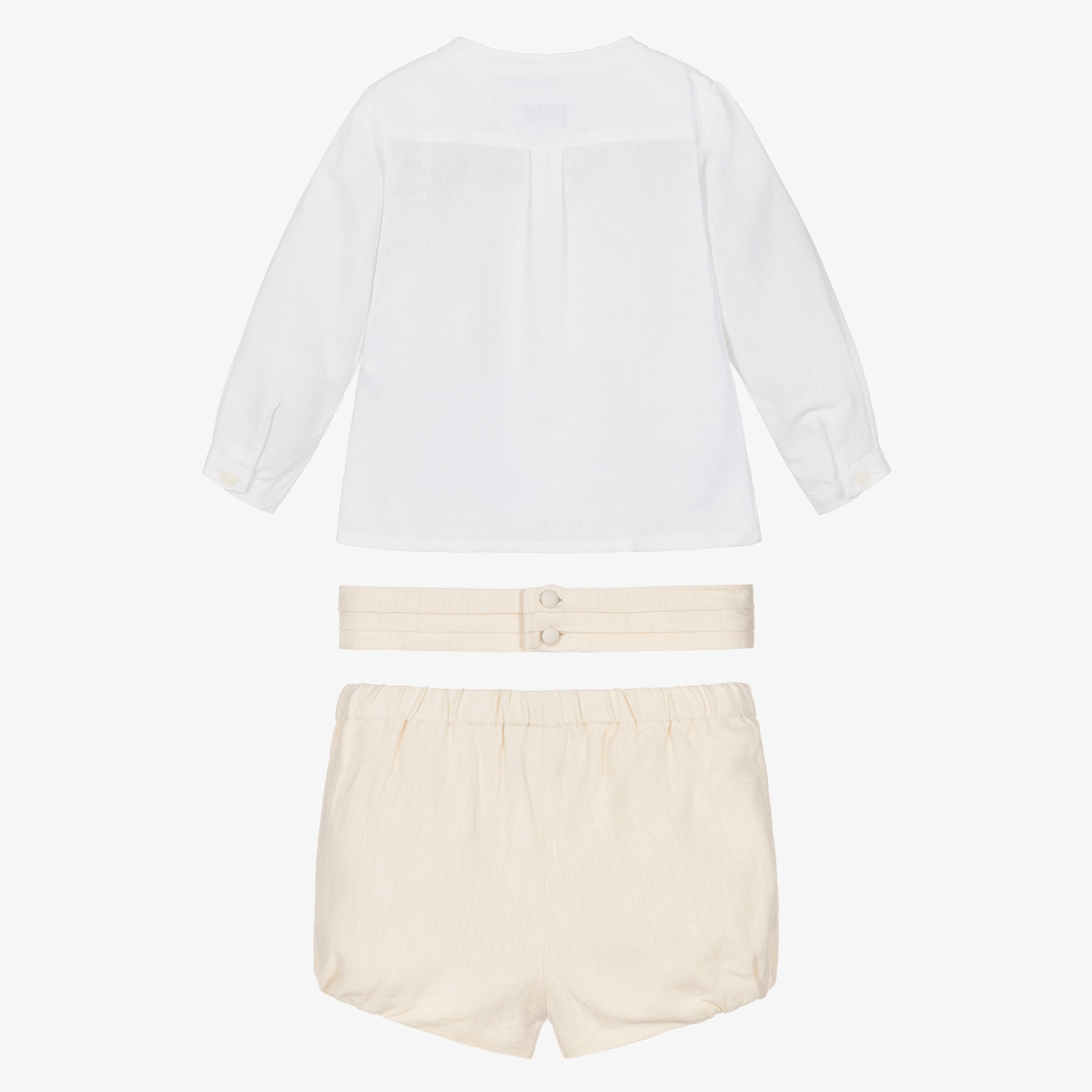 Baby Boys Ivory Linen & Cotton Shirt & Shorts Set - View 3