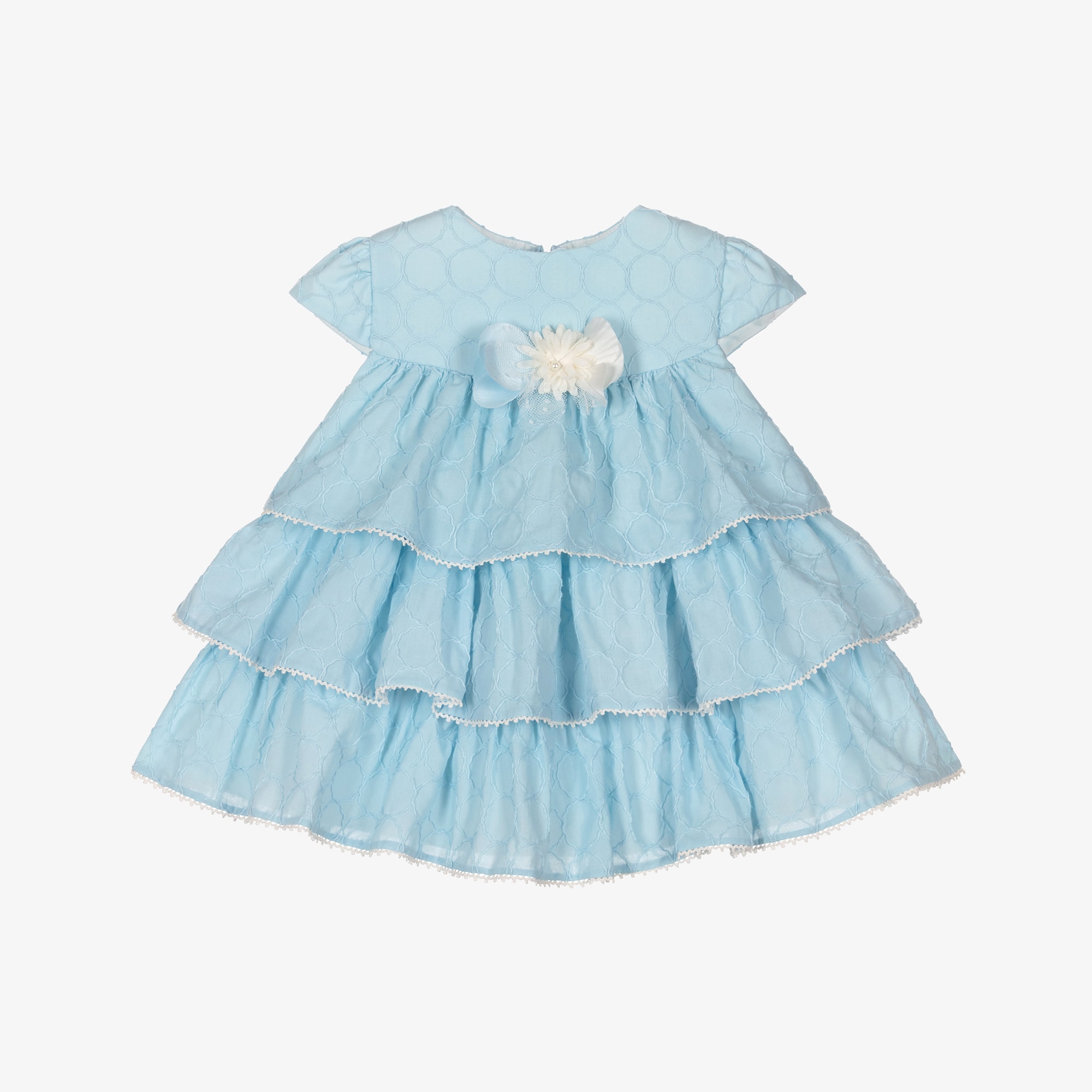 Baby Girls Embroidered Blue Cotton Dress - View 1