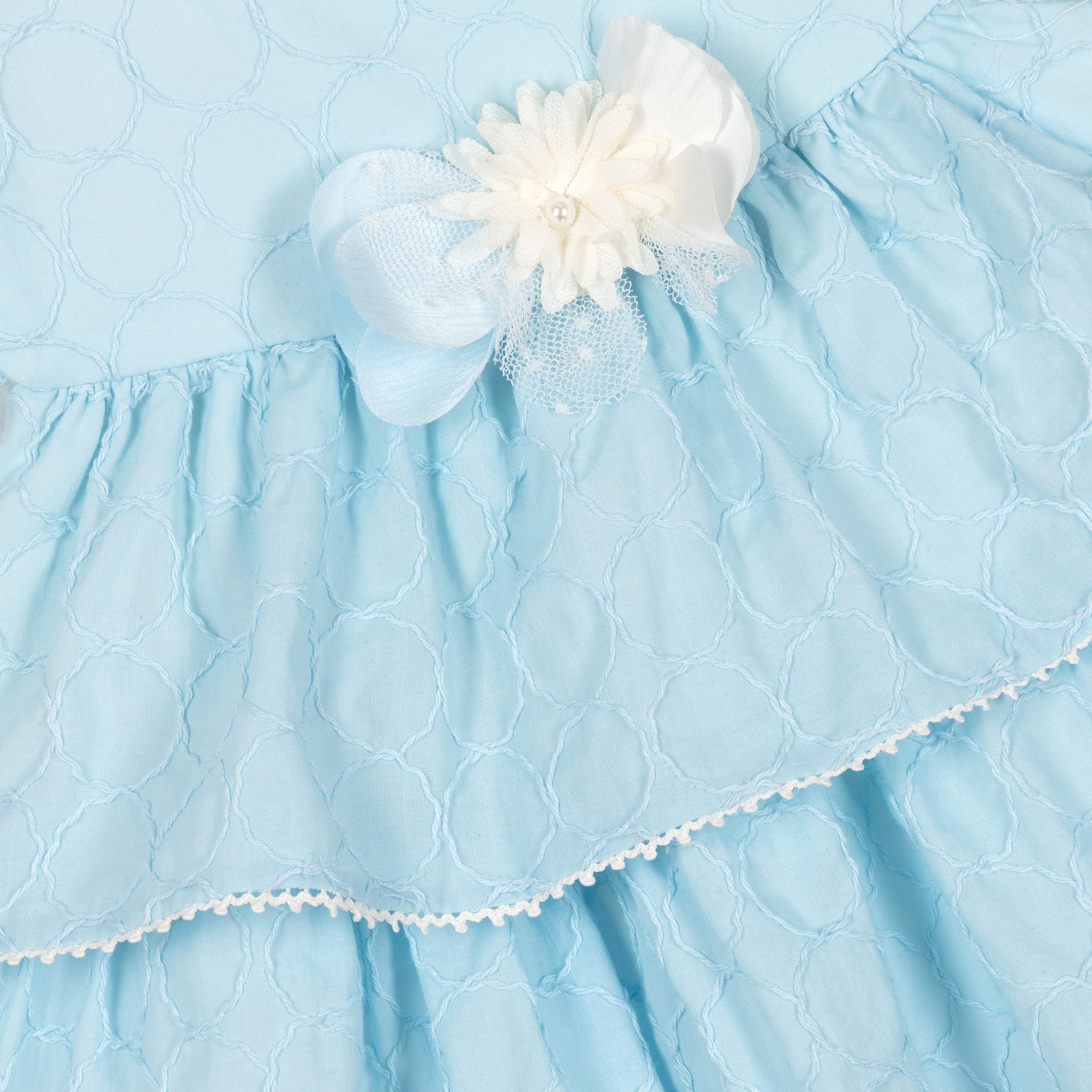 Baby Girls Embroidered Blue Cotton Dress - View 3