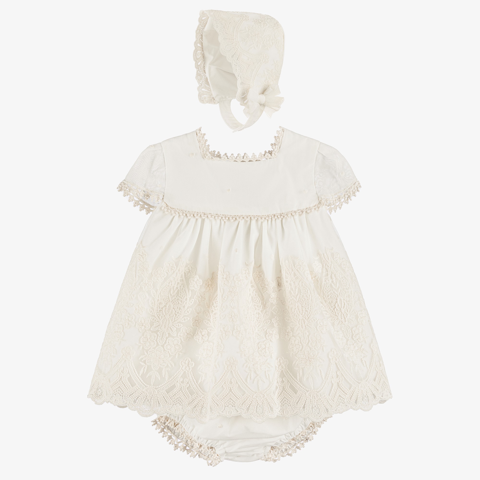 Baby Girls Ivory Tulle & Lace Dress Set - View 1