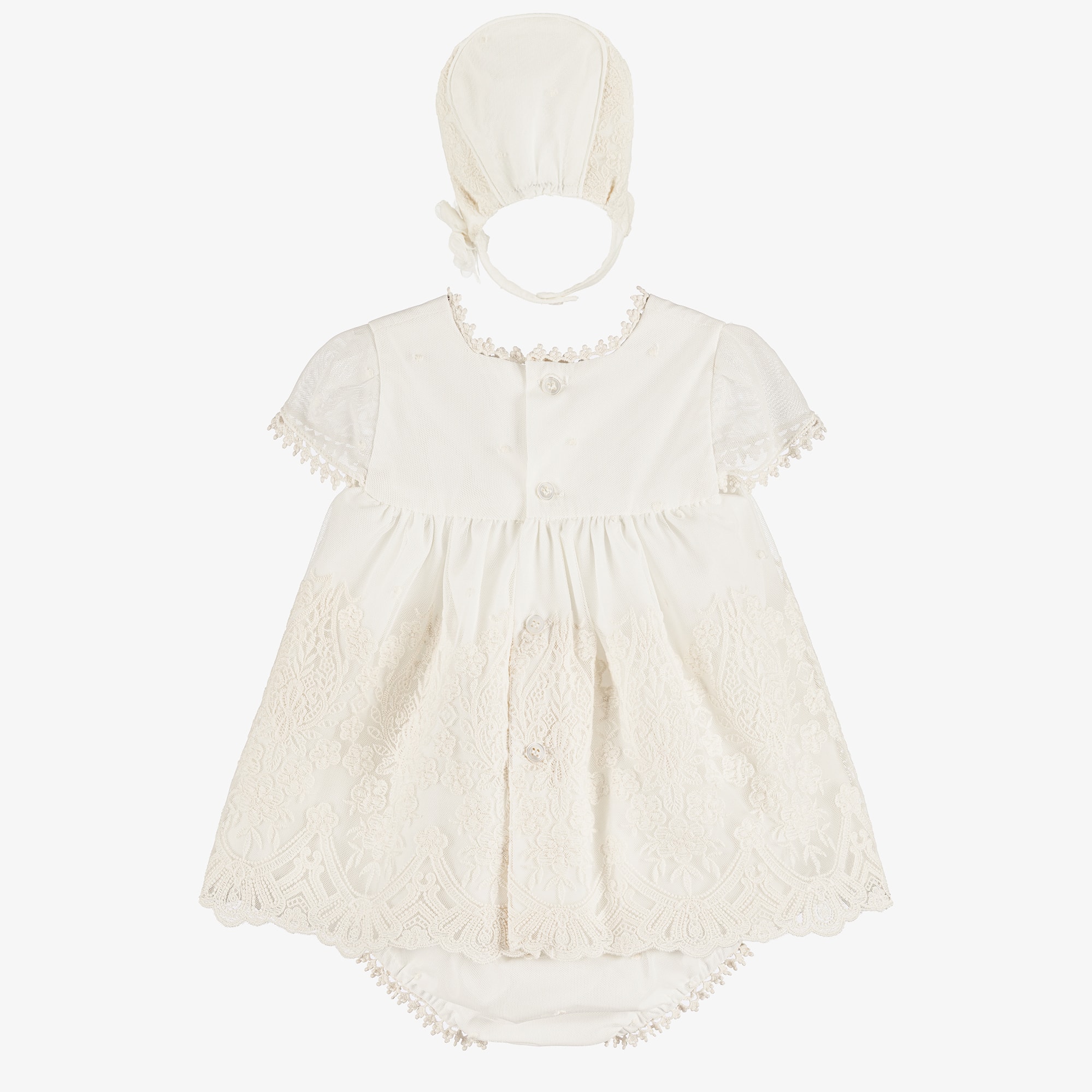 Baby Girls Ivory Tulle & Lace Dress Set - View 3