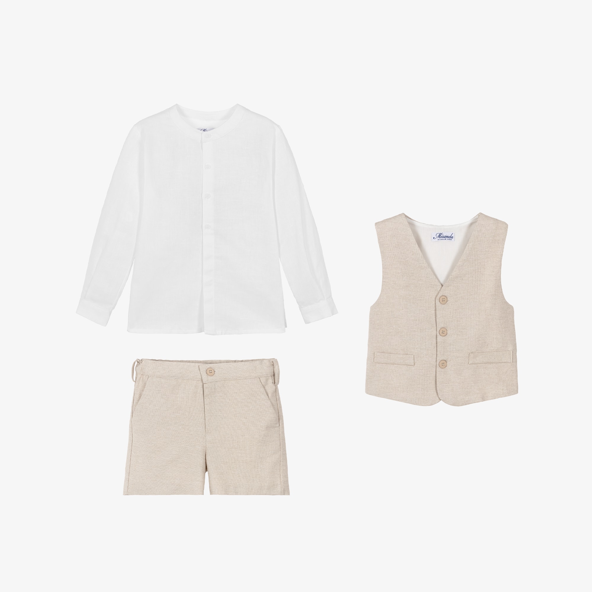 Boys Beige Waistcoat & Shorts Suit - View 3