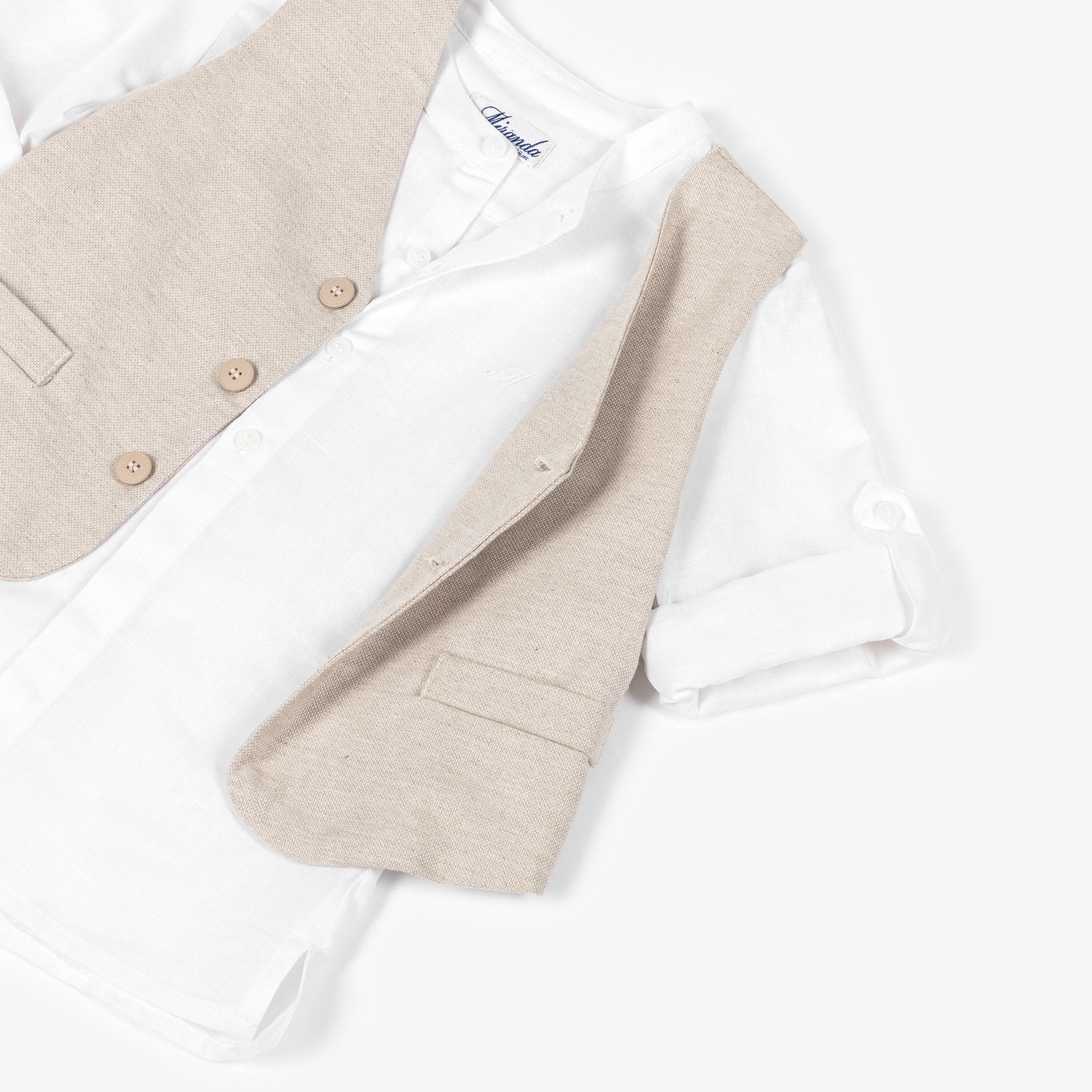 Boys Beige Waistcoat & Shorts Suit - View 7