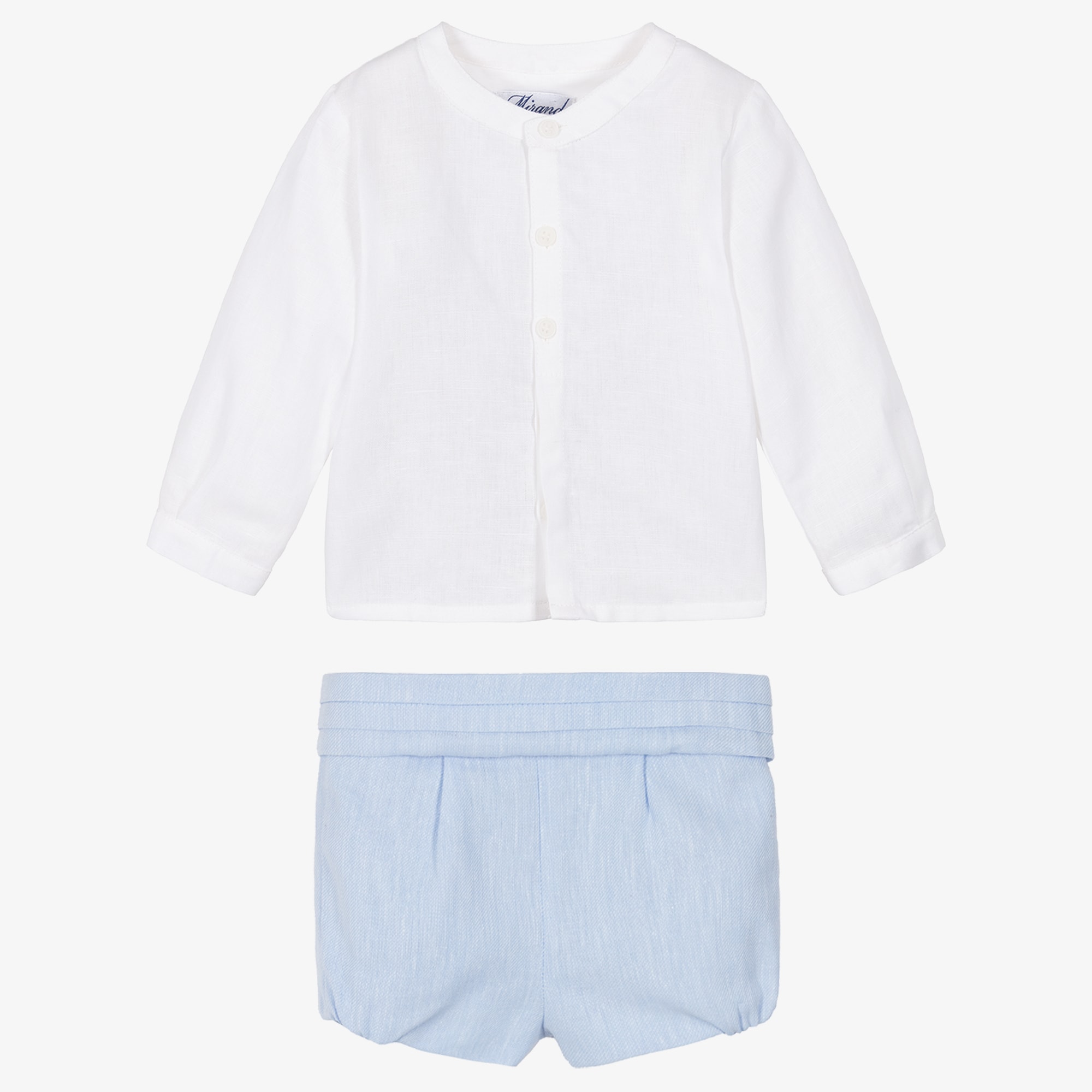 Boys Pale Blue Cotton & Linen Shorts Set - View 2