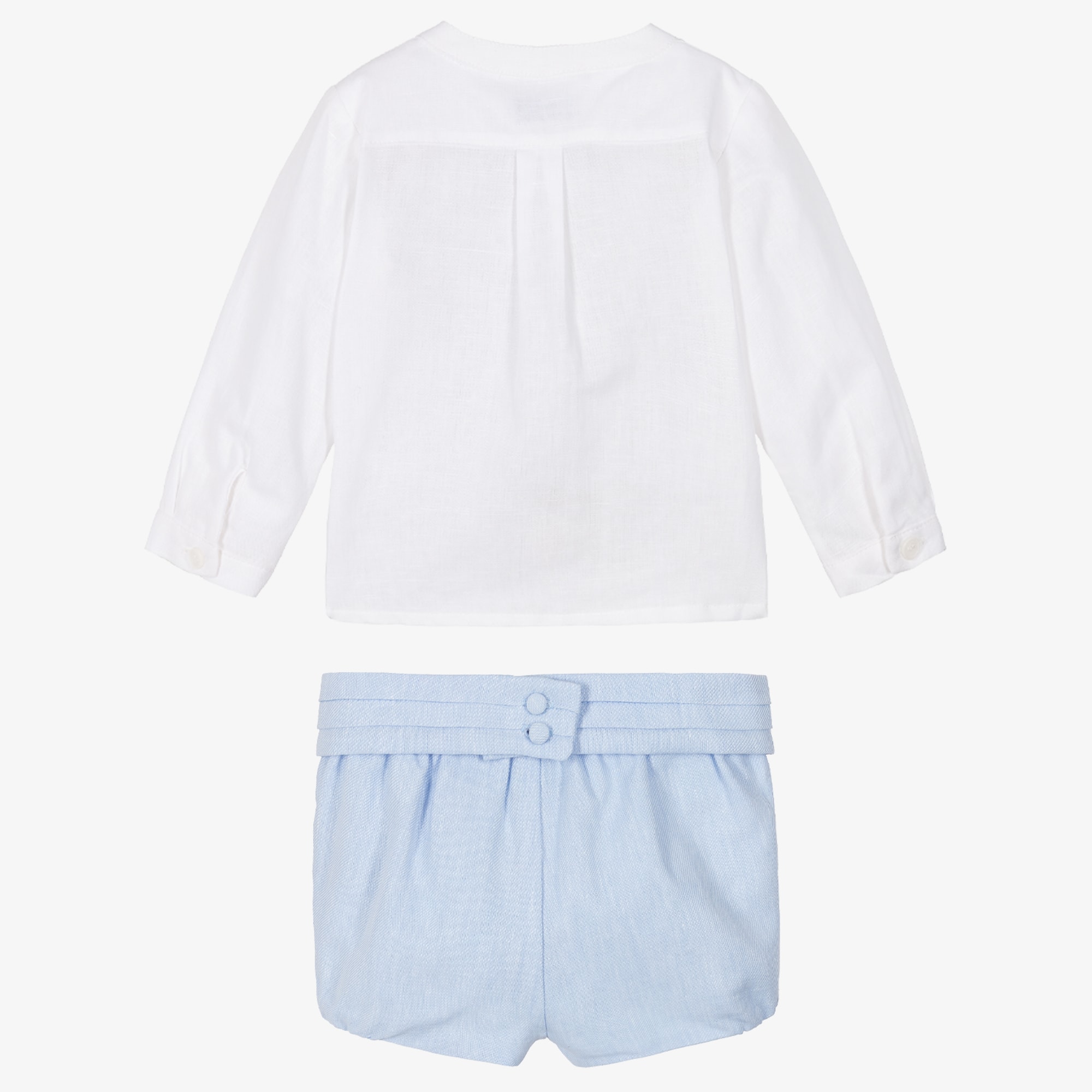 Boys Pale Blue Cotton & Linen Shorts Set - View 3