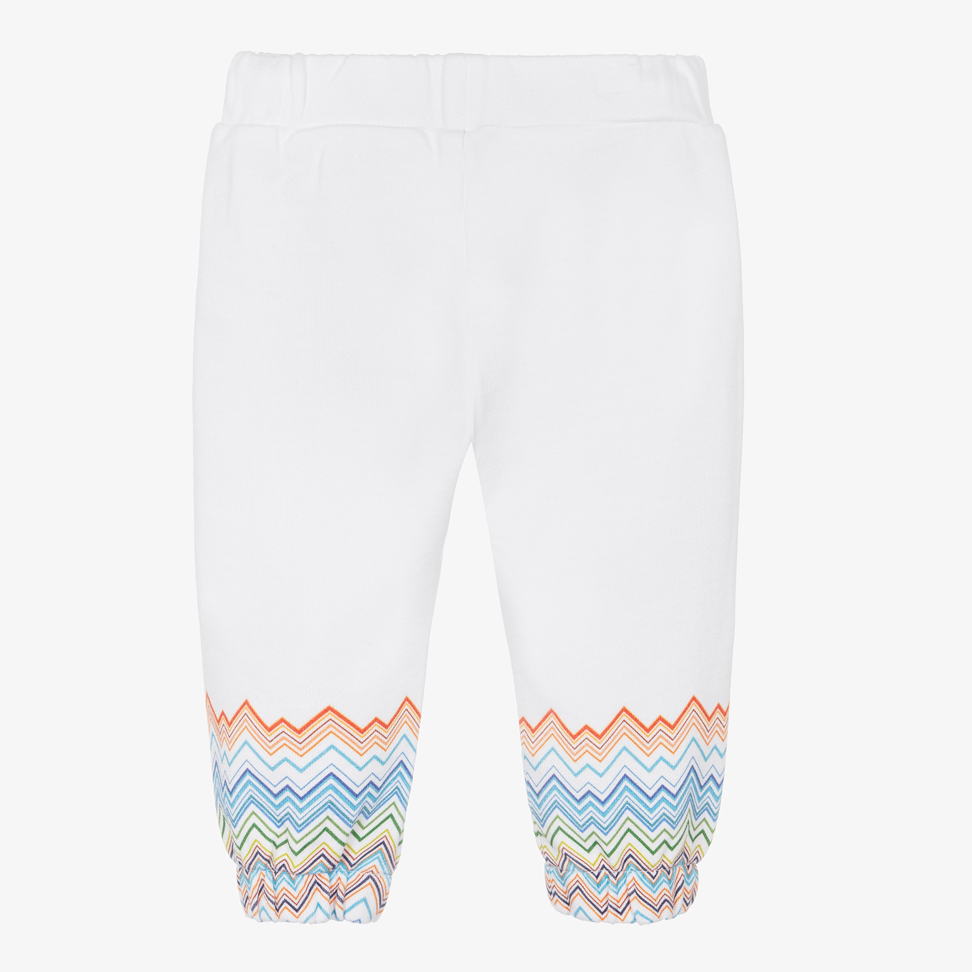 Boys White Cotton Joggers with Colourful Zigzag Pattern - View 2
