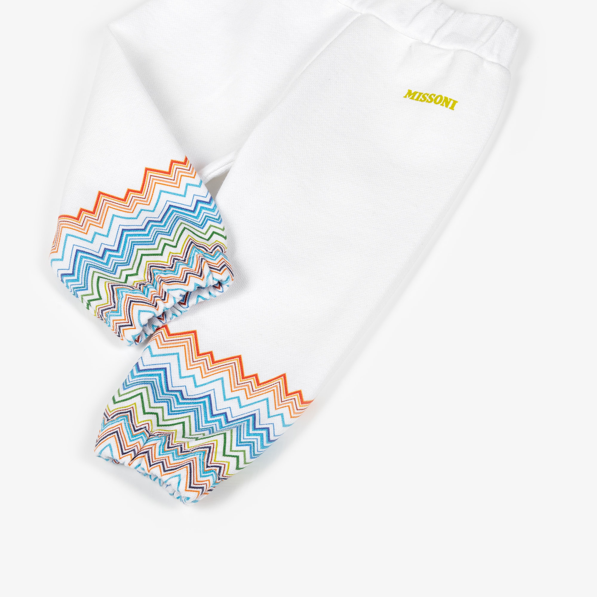Boys White Cotton Joggers with Colourful Zigzag Pattern - View 3