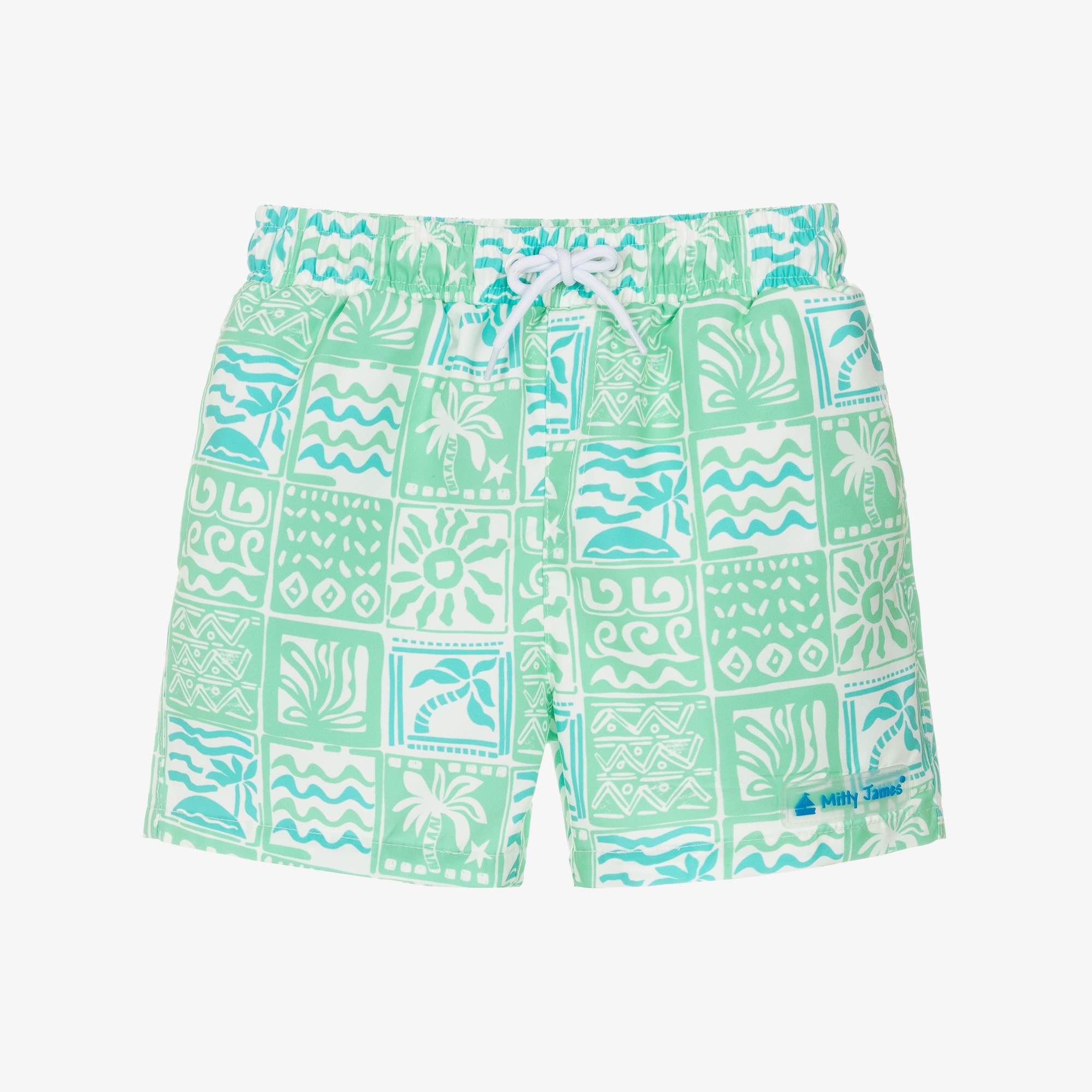 Boys Green Aztec Print Swim Shorts - View 1