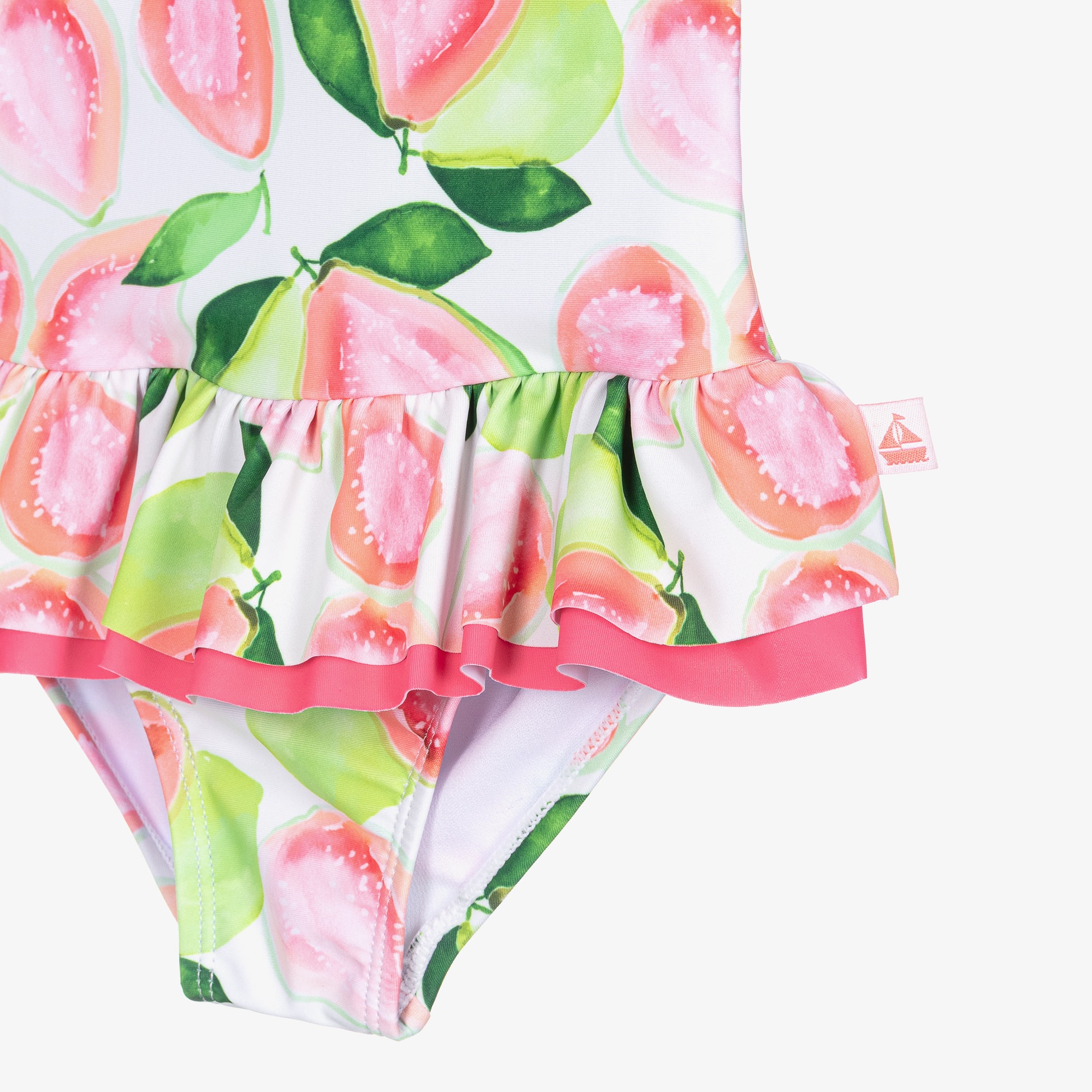 Girls Green & Pink Guava Print Ruffle Swimsuit (UPF50+) - View 3