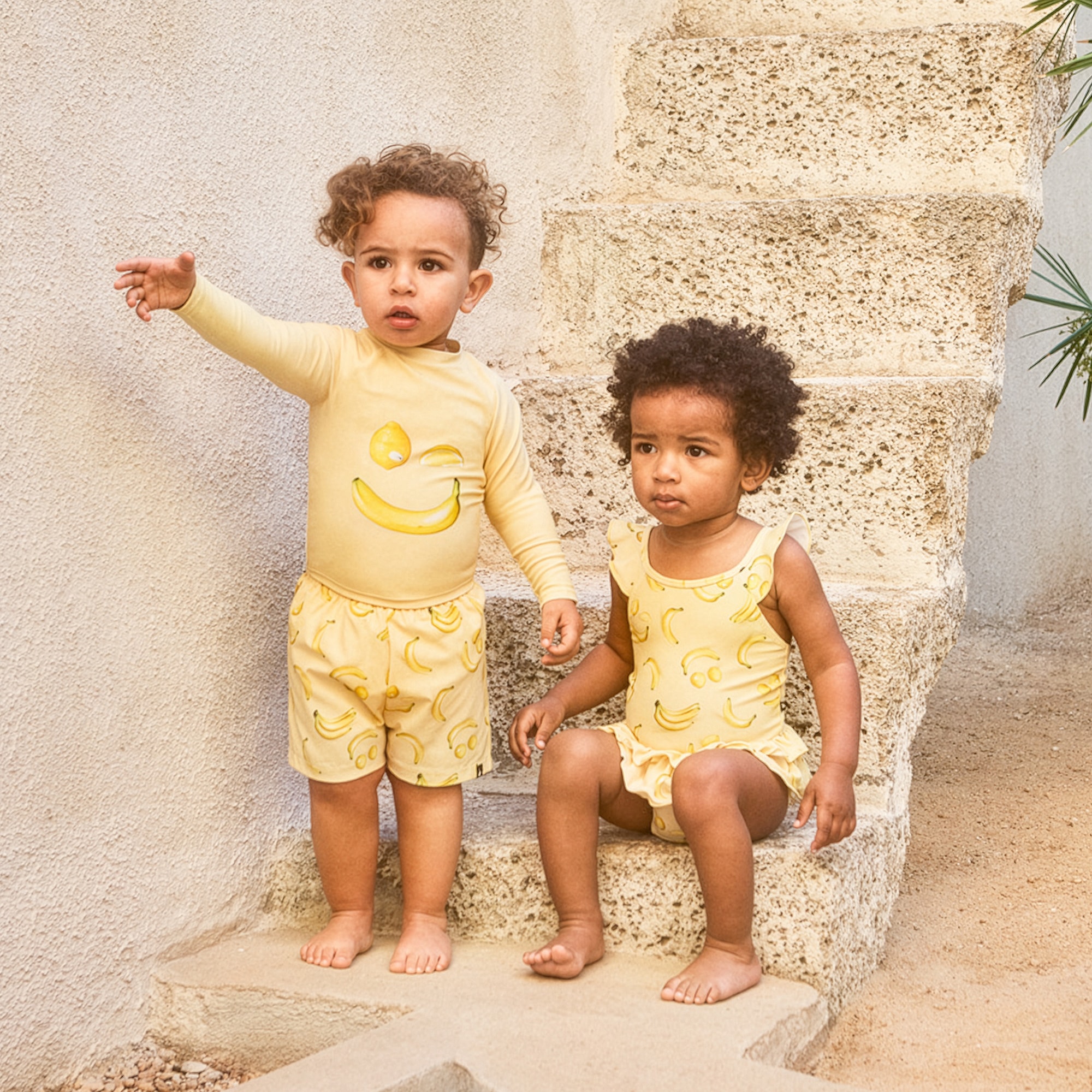 Baby Boys Yellow Happy Fruit Swim Shorts (UPF50+) - View 2