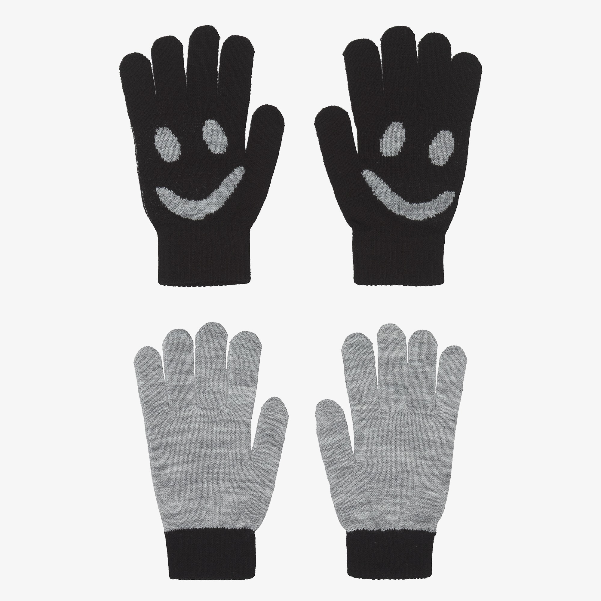 Black & Grey Knitted Smiling Face Gloves (2 Pack) - View 1