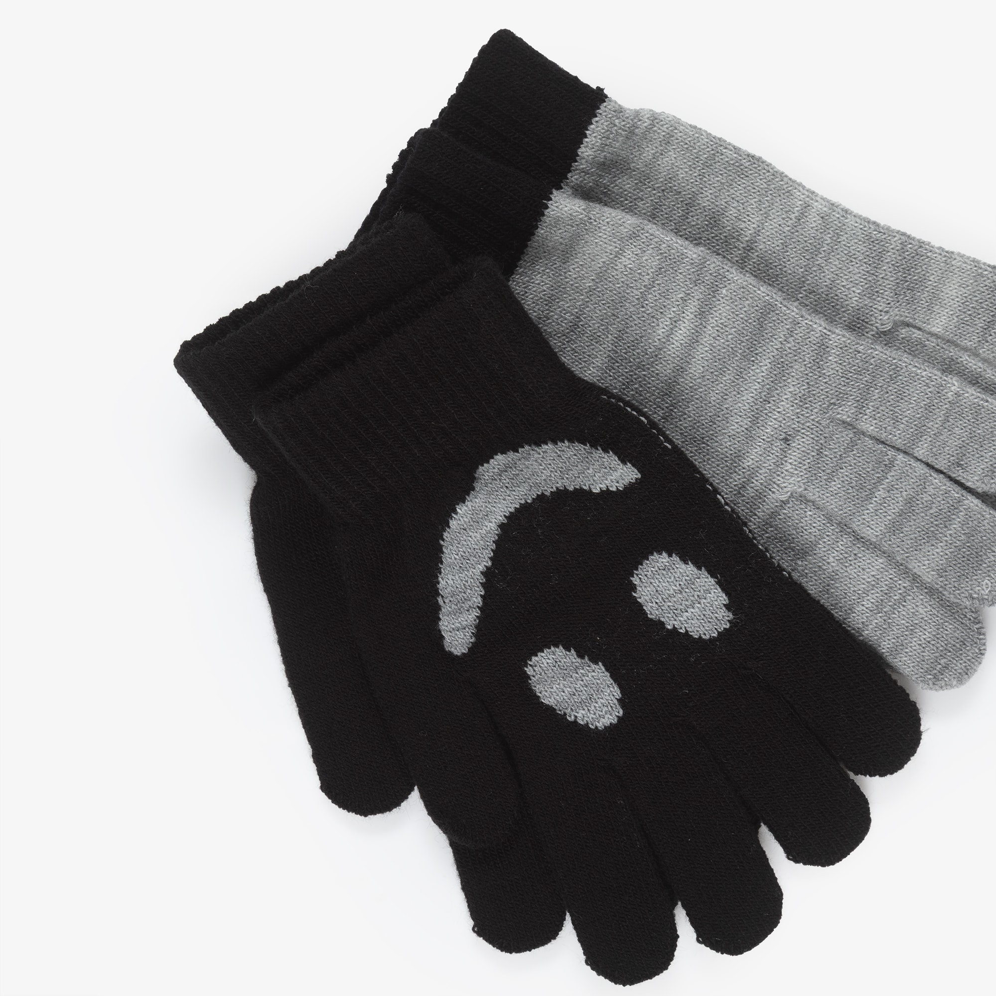 Black & Grey Knitted Smiling Face Gloves (2 Pack) - View 3