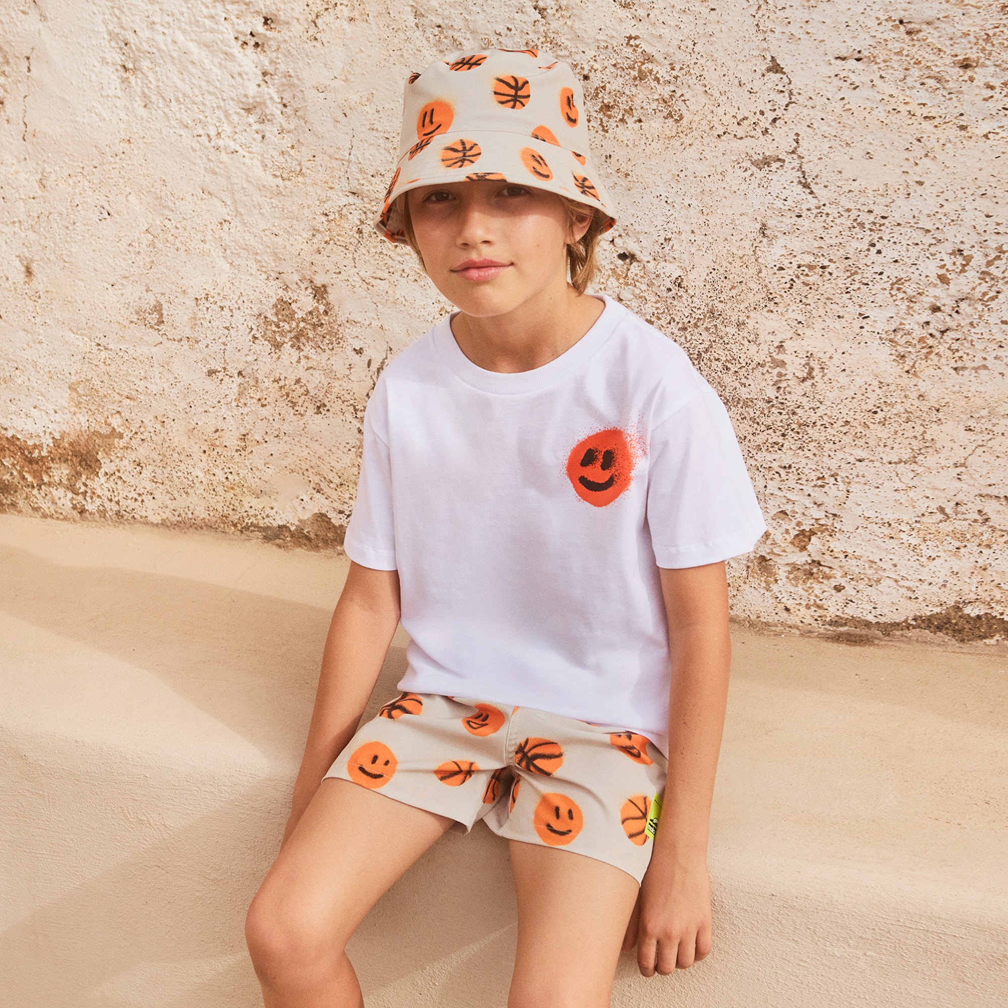 Boys Blue Smiling Palm Tree Swim Shorts (UPF50+) - View 2