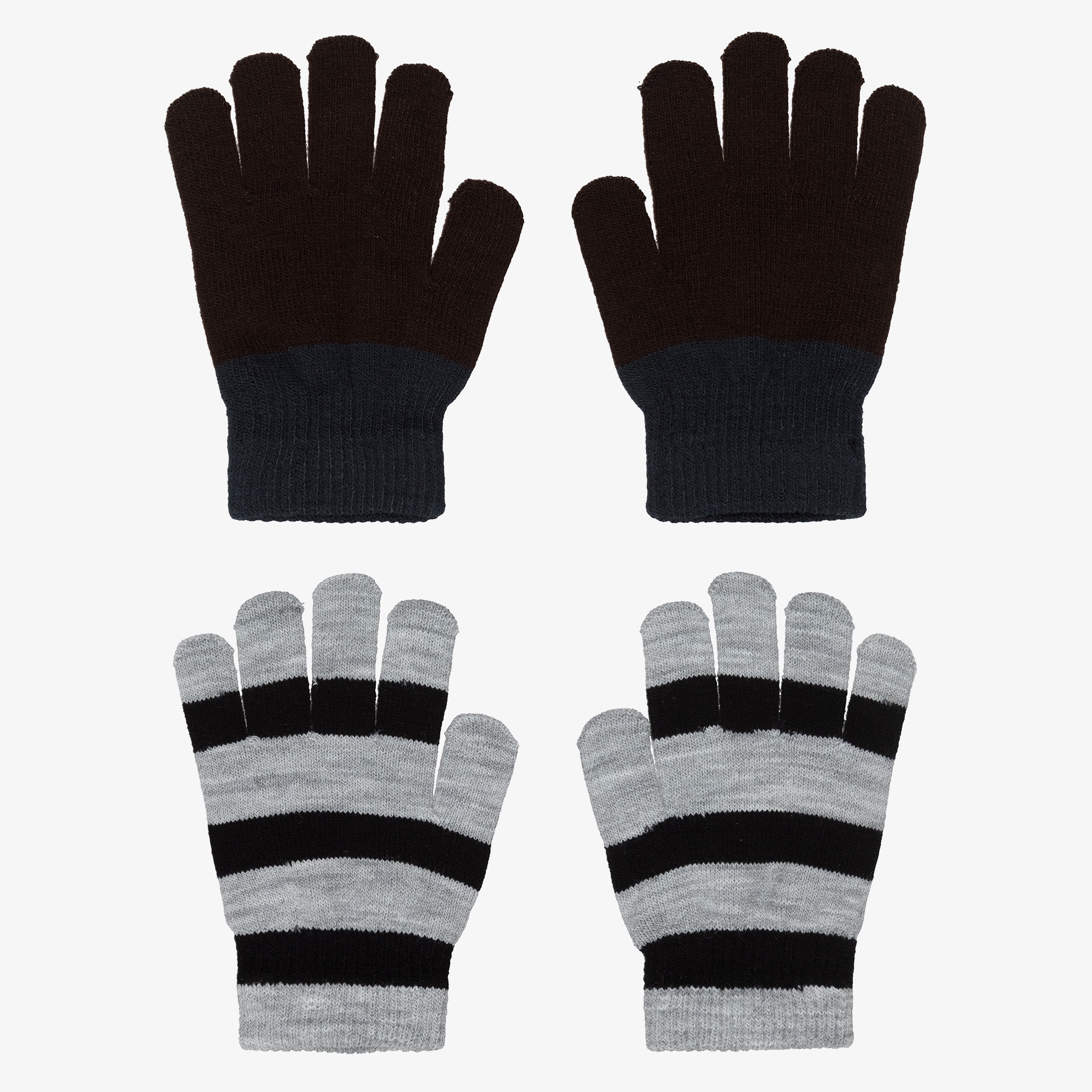 Brown & Grey Stripe Knitted Gloves (2 Pack) - View 1
