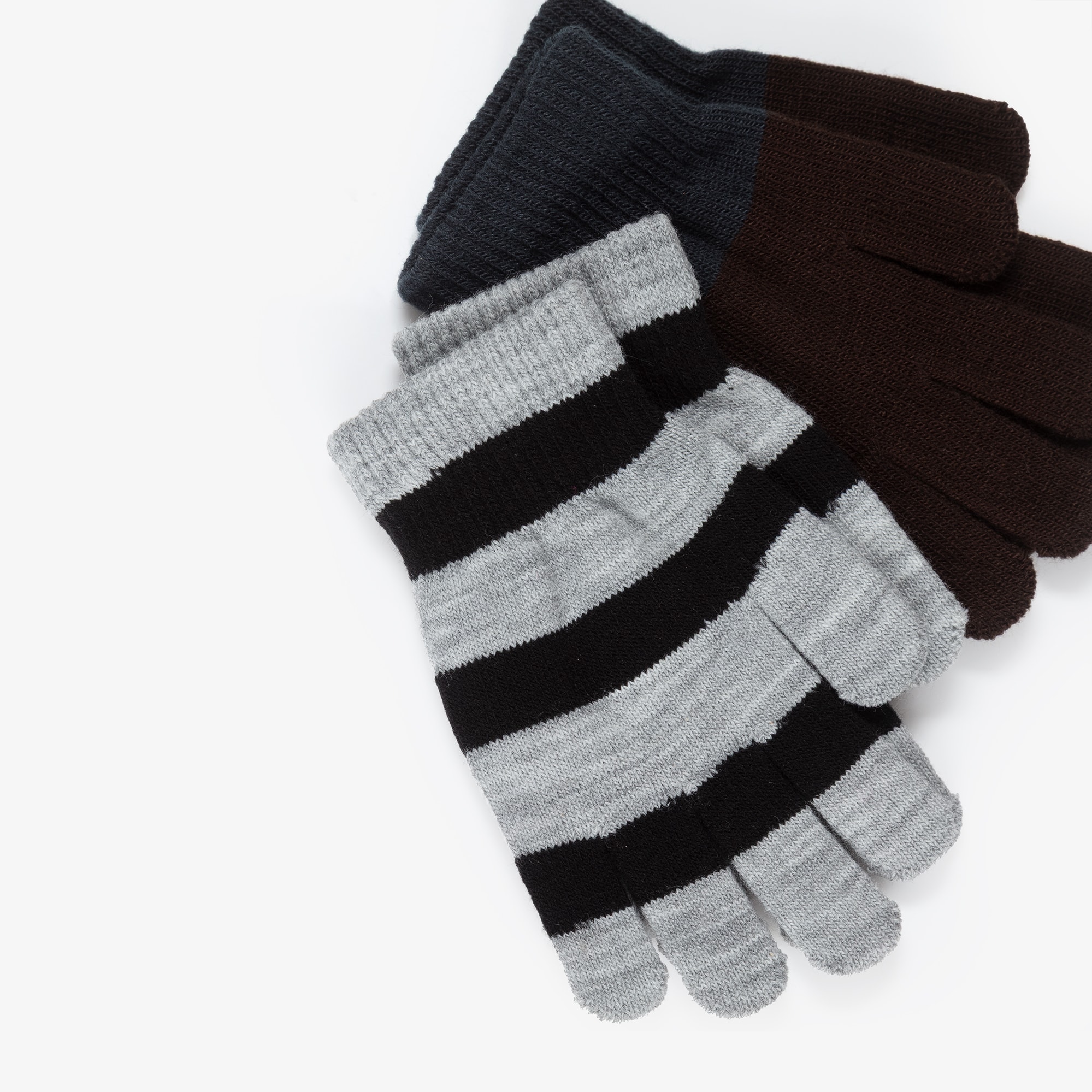 Brown & Grey Stripe Knitted Gloves (2 Pack) - View 3