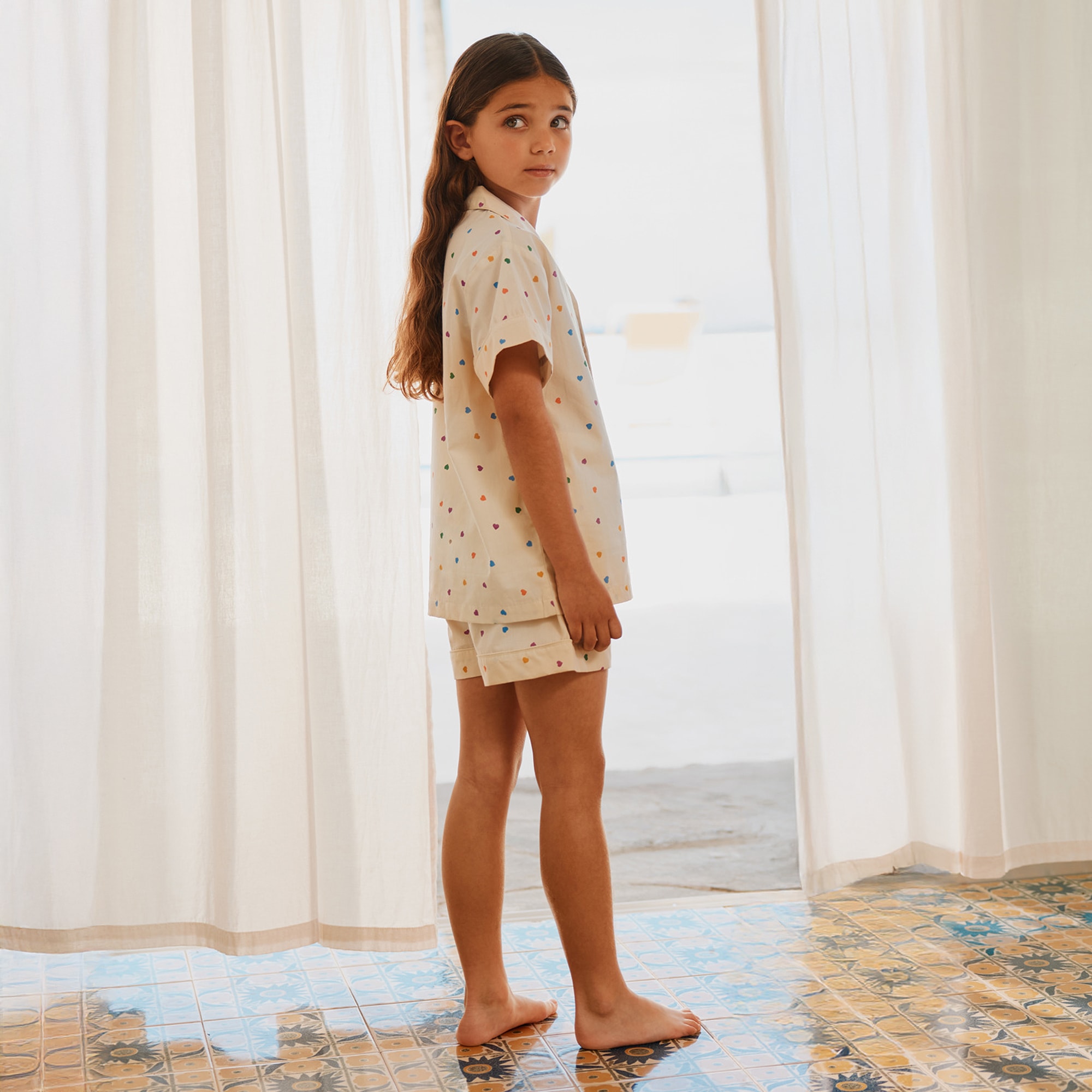 Girls Ivory Confetti Heart Short Pyjamas - View 2