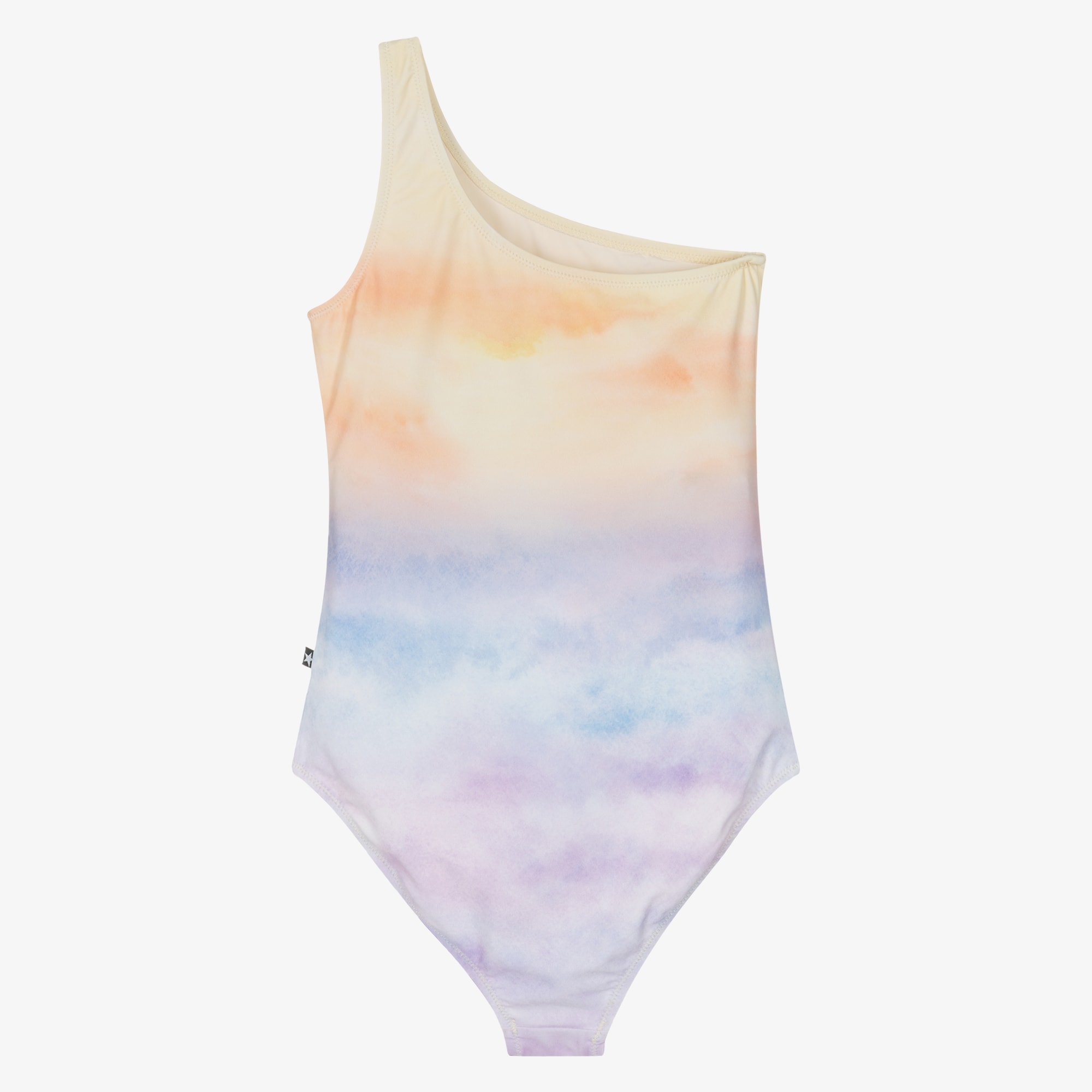 Girls Pastel Green Asymmetric Palm Tree Swimsuit (UPF50+) - View 3