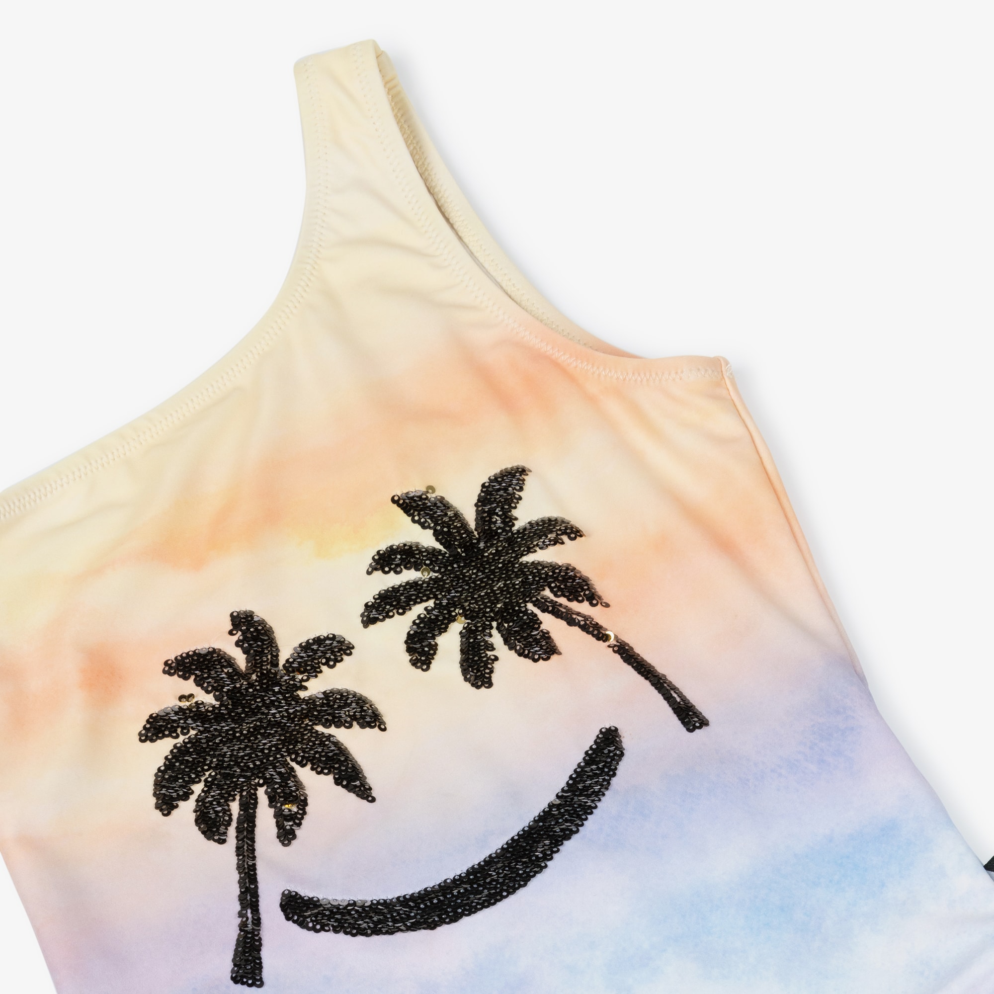 Girls Pastel Green Asymmetric Palm Tree Swimsuit (UPF50+) - View 4