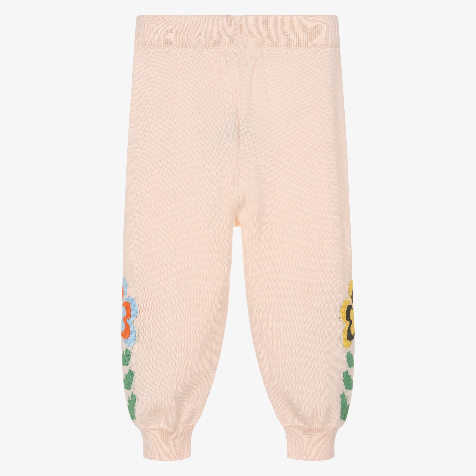 Girls Pink Organic Cotton Knit Flower Trousers - View 3